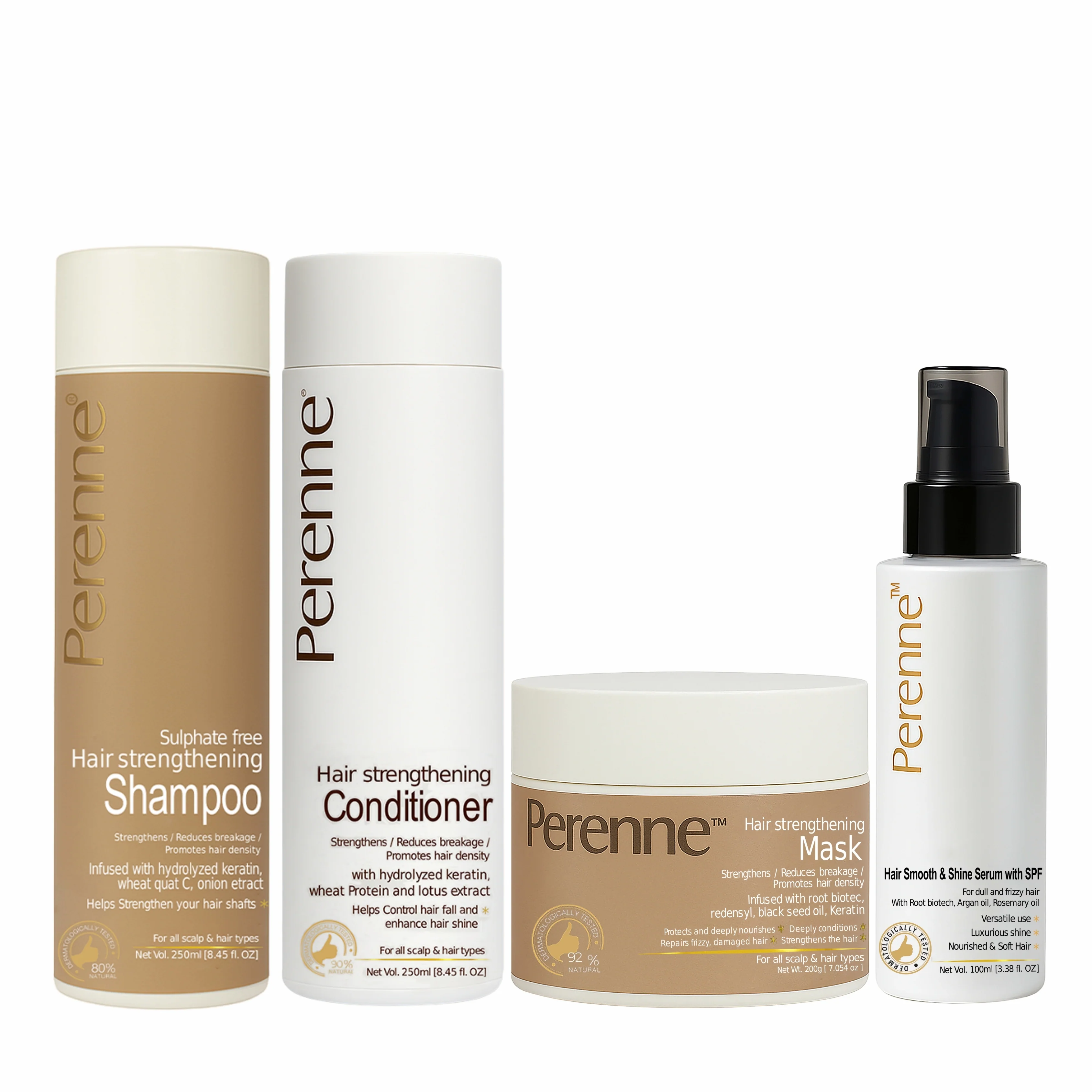 Combo Pack of Hair strengthening Shampoo, Hair Strengthening Conditioner, Hair smooth and shine serum & Hair Strengthening Mask | Reduces Hair Fall and Repair damaged & frizzy hair | For all hair types | Men & Women