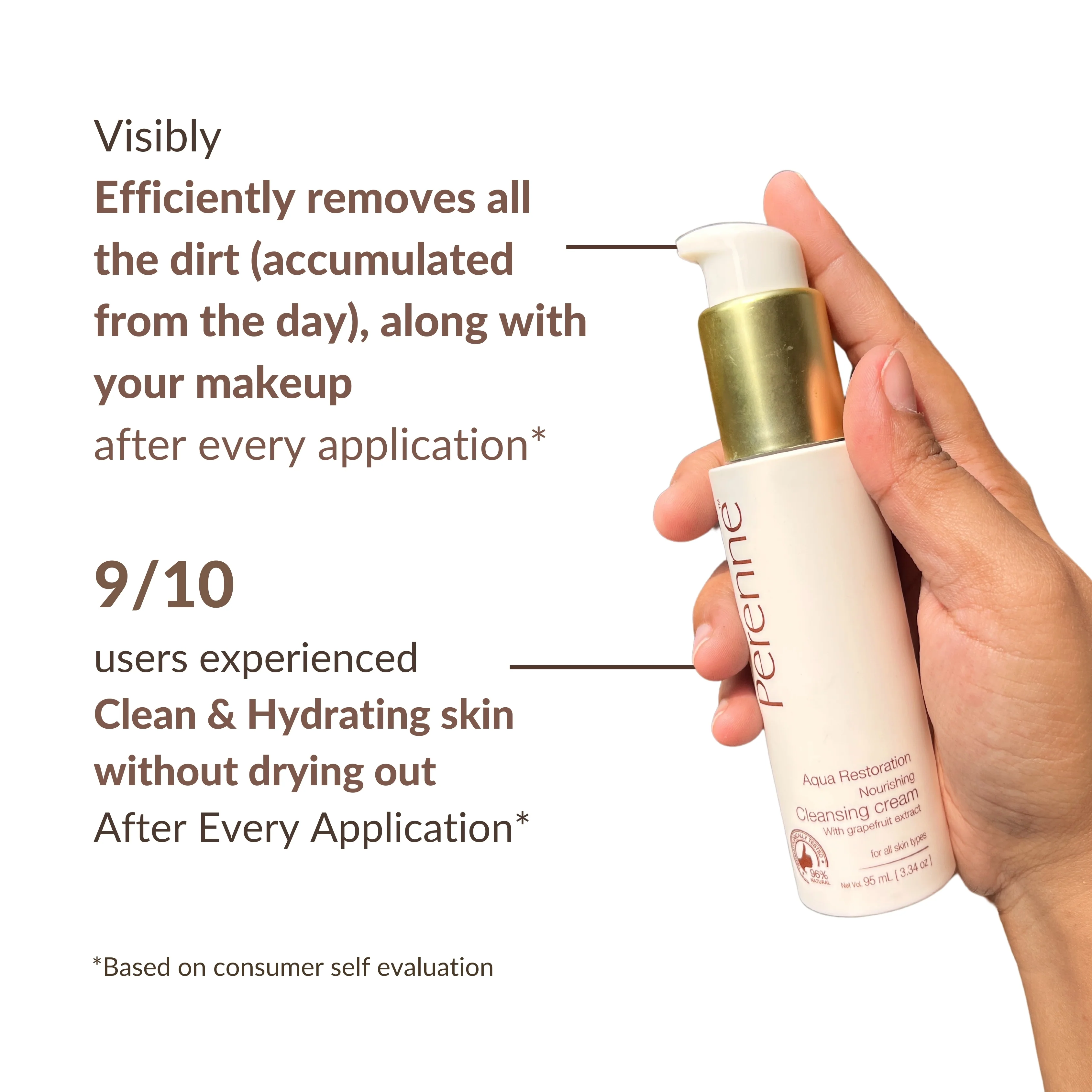 Perenne Nourishing Cleansing Cream | Natural Makeup Remover | Hydrating & Gentle Cleanser | Grapefruit & Glycerine | Paraben-Free & Silicone-Free (95ml) - Image 4