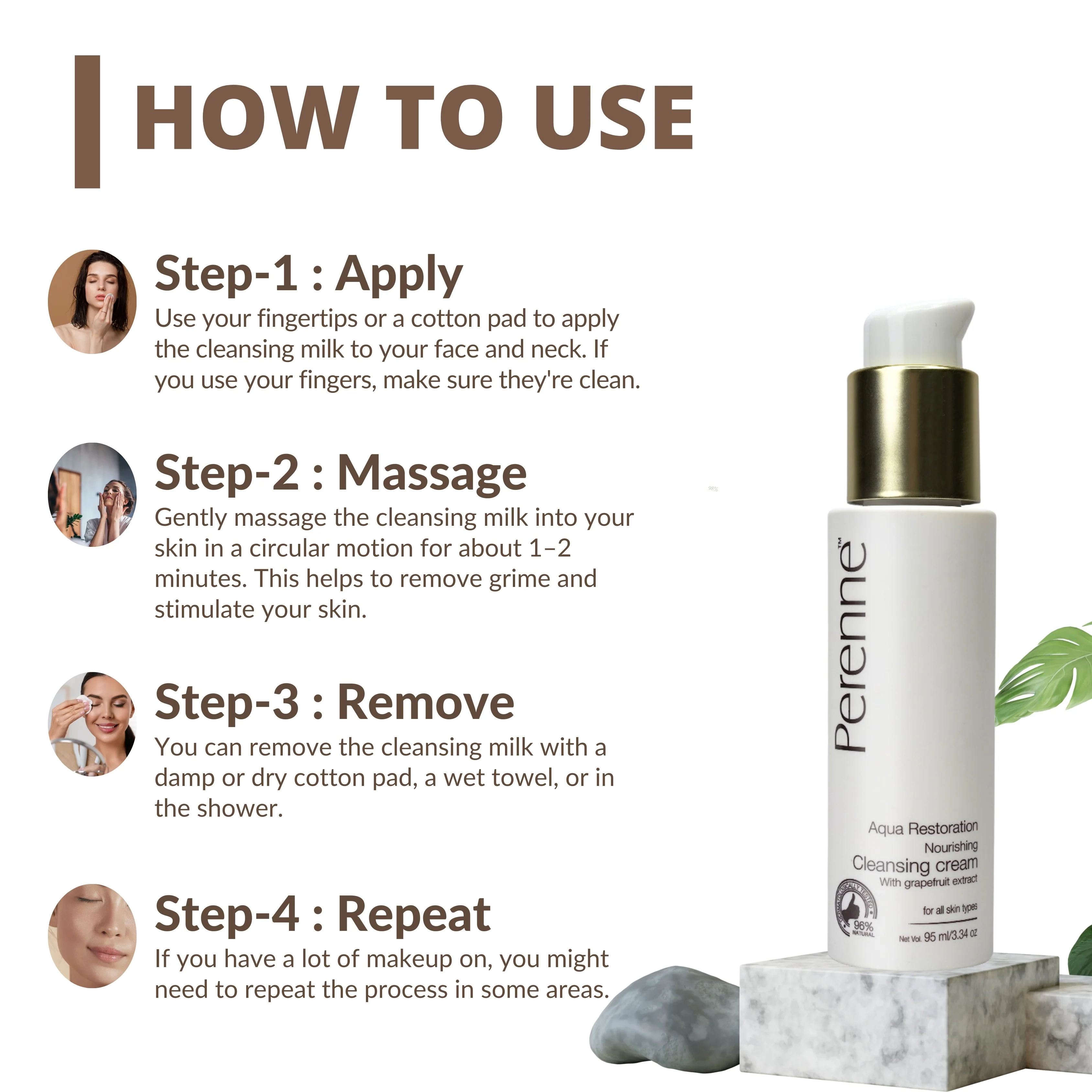 Perenne Nourishing Cleansing Cream | Natural Makeup Remover | Hydrating & Gentle Cleanser | Grapefruit & Glycerine | Paraben-Free & Silicone-Free (95ml) - Image 5