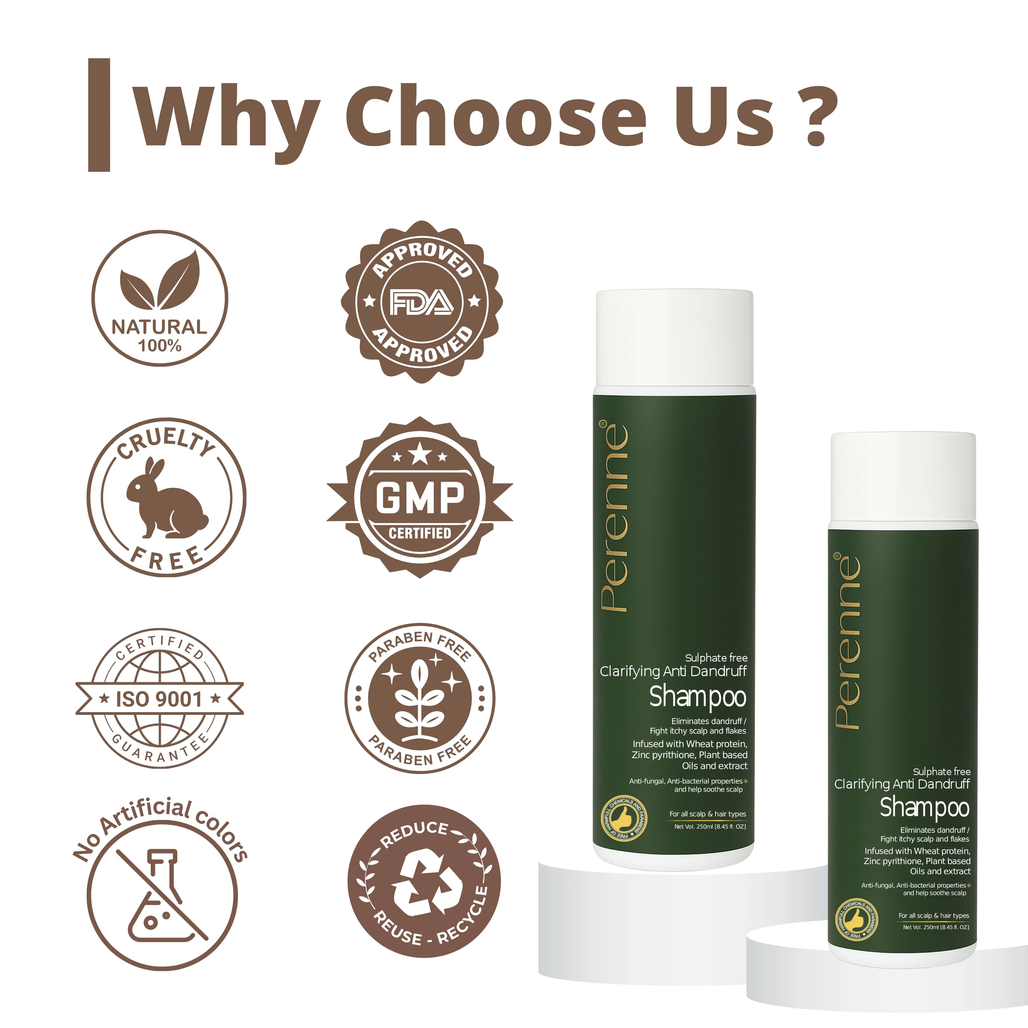 Perenne Sulphate-Free Clarifying Anti-Dandruff Shampoo | Controls Dandruff, Flakiness & Itchy Scalp | Zinc Pyrithione, Piroctone Olamine & Salicylic Acid | Paraben & Sulphate Free| All Hair Types | For Men & Women (250ml) - Image 6