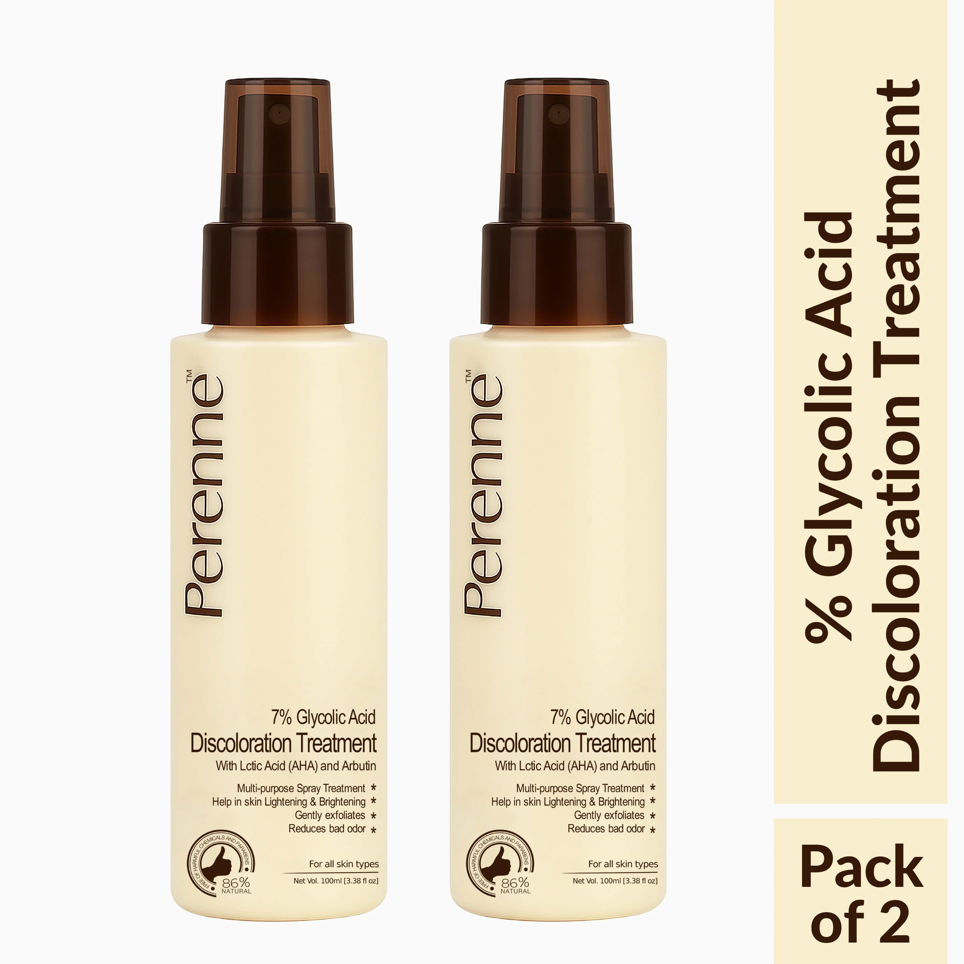 Perenne 7% Glycolic Acid Discoloration Treatment Spray for Skin Brightening | Controls Body Odour | Helps reduce the darkness and pigmentation of underarms, elbows, neck, knees, and inner thighs | Multiple purpose spray for Face, Body and Scalp | 100ml - Image 14