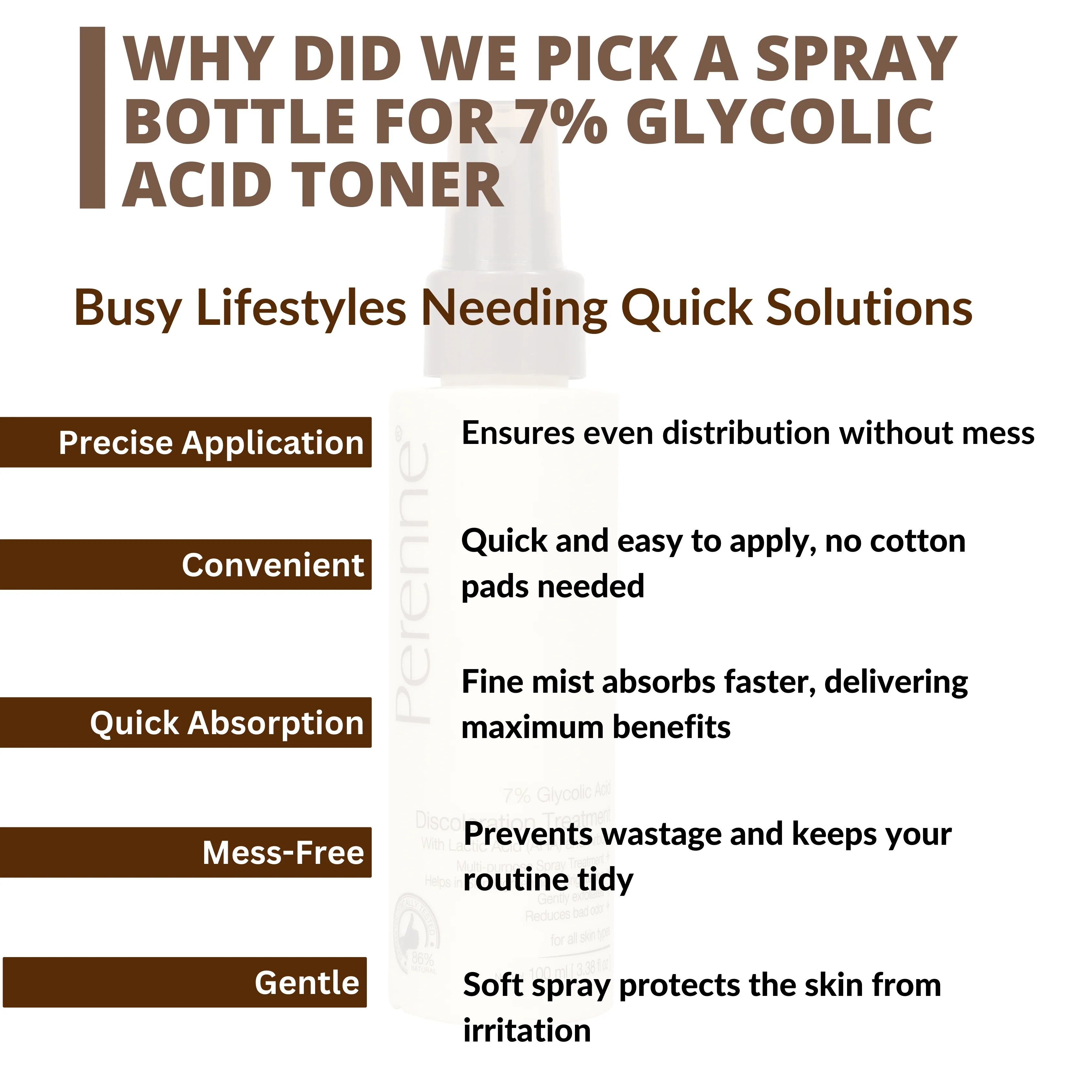 Perenne 7% Glycolic Acid Discoloration Treatment Spray for Skin Brightening | Controls Body Odour | Helps reduce the darkness and pigmentation of underarms, elbows, neck, knees, and inner thighs | Multiple purpose spray for Face, Body and Scalp | 100ml - Image 7