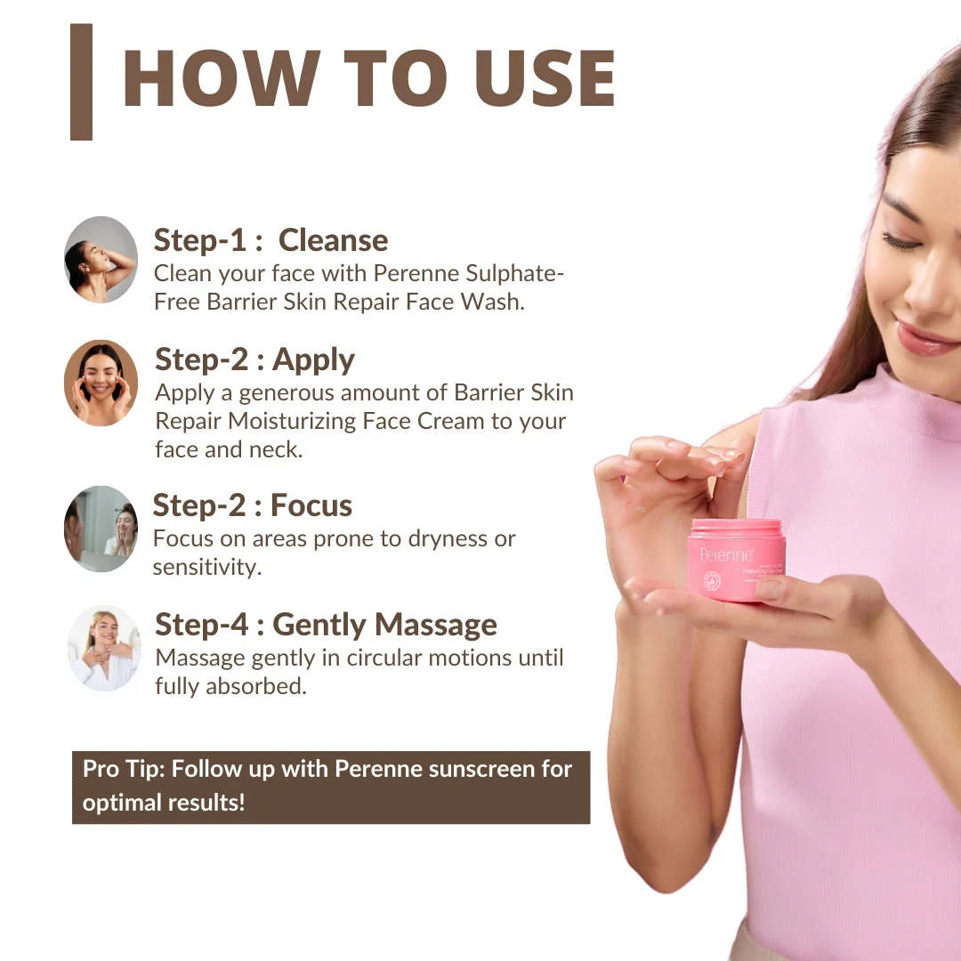 Perenne Barrier Skin Repair Moisturizing Face Cream with 5 Essential Ceramides, Niacinamide (Vitamin B3), Hyarulonic Acid, Vitamin F Complex (Omega 6 & 9) | Helps To Restore & Nourish Skin's Natural Barrier | Dermatologically Tested | For All Skin Types - Image 3