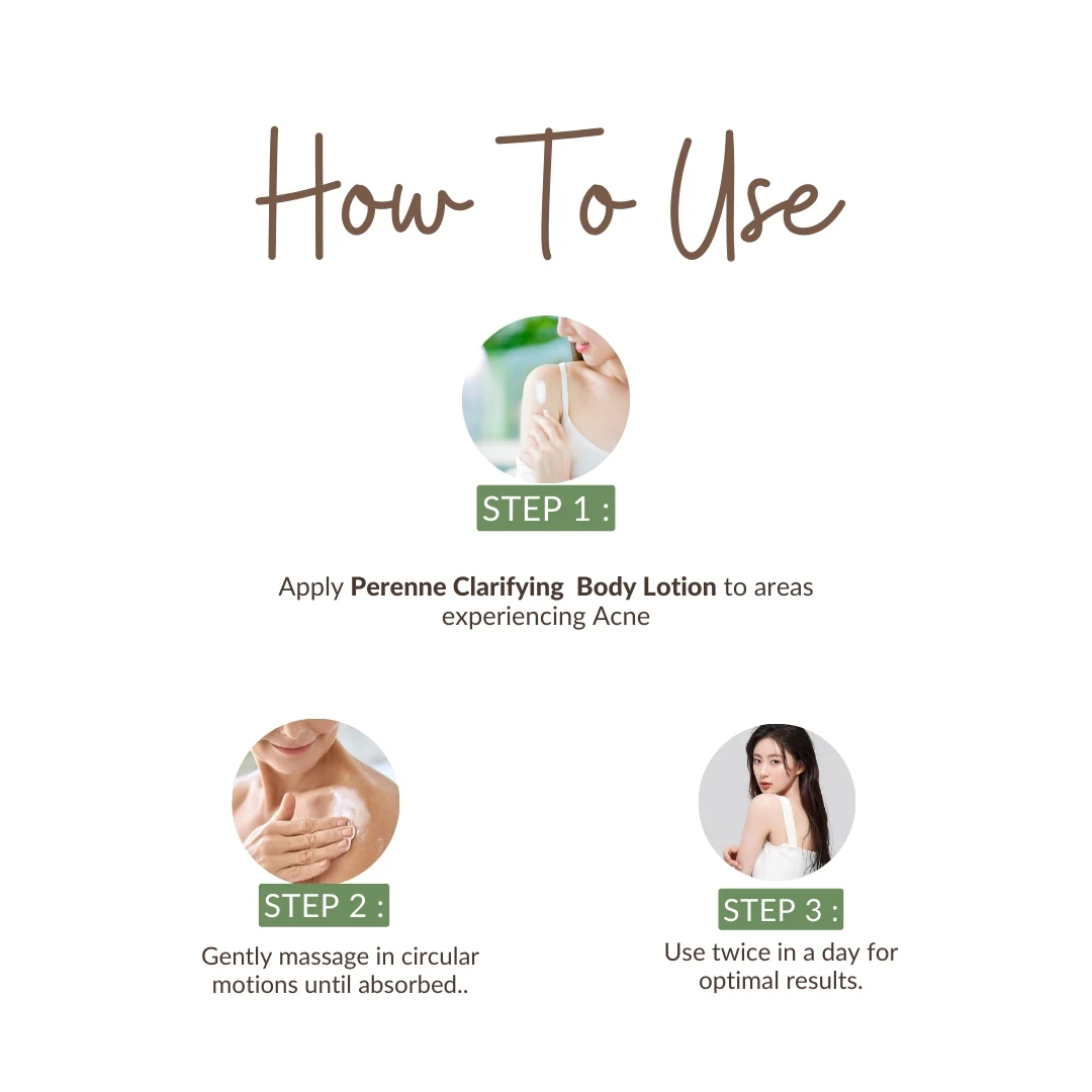 Perenne Clarifying Body Lotion | 2% Salicylic Acid, 3% Niacinamide & Hyaluronic Acid | Fights Body Acne | Hydrates & Repairs Skin Barrier | Lightweight & Fast Absorbing (250ml) - Image 4