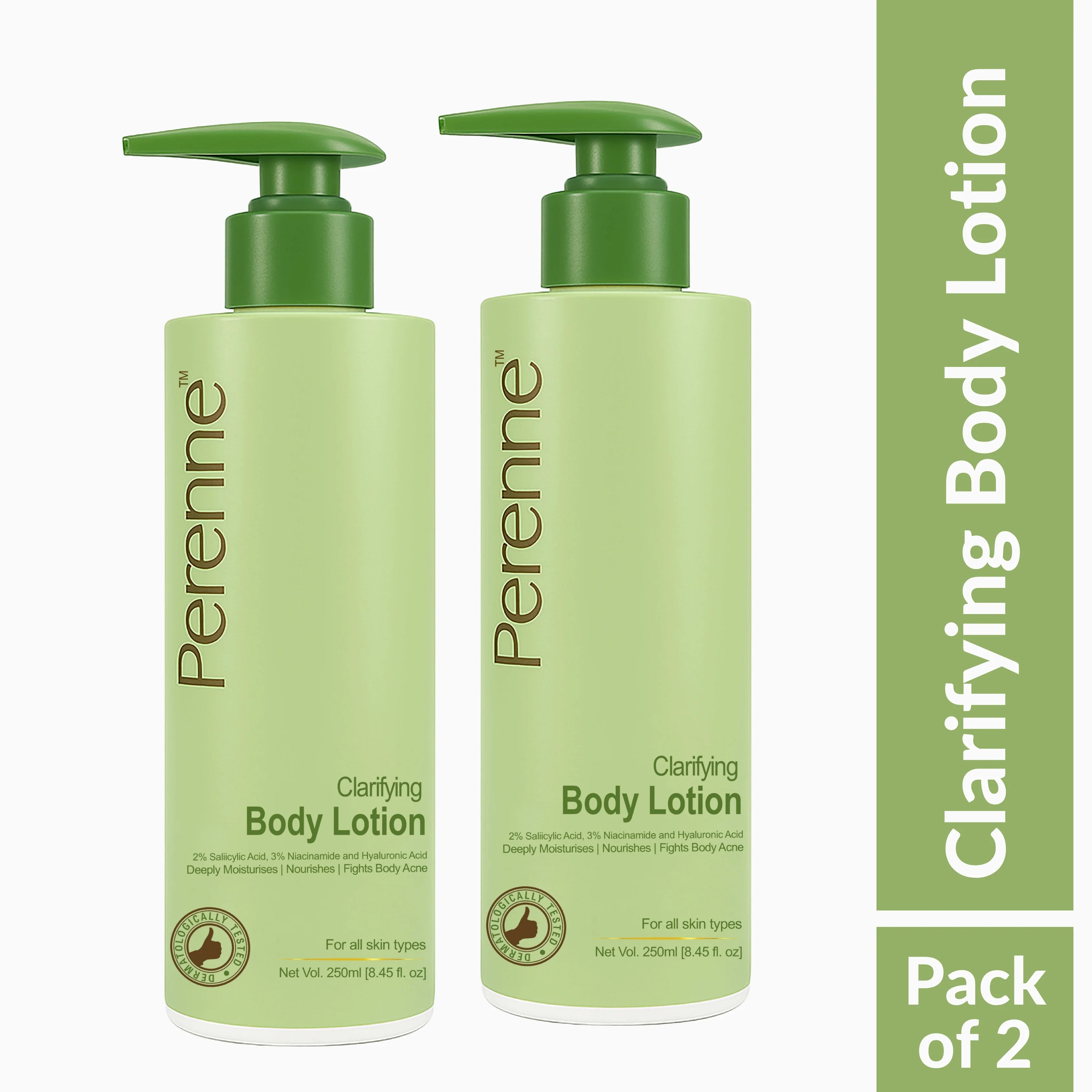 Perenne Clarifying Body Lotion | 2% Salicylic Acid, 3% Niacinamide & Hyaluronic Acid | Fights Body Acne | Hydrates & Repairs Skin Barrier | Lightweight & Fast Absorbing (250ml) - Image 7