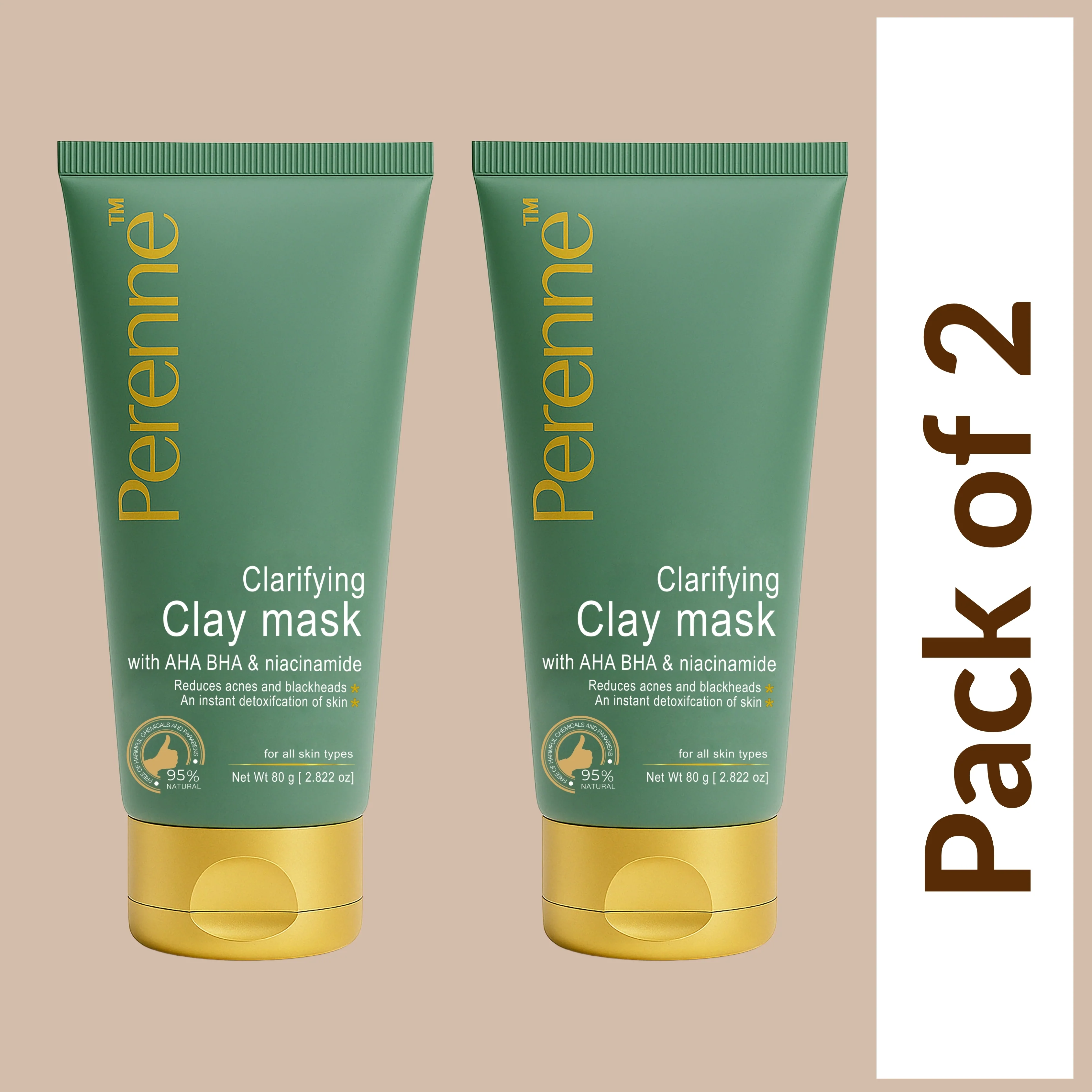 Perenne Clarifying Clay Mask | Detoxifies, Controls Sebum & Reduces Acne | AHA, BHA, Niacinamide & Tea Tree Oil | For Clear, Healthy & Glowing Skin (80g) - Image 10