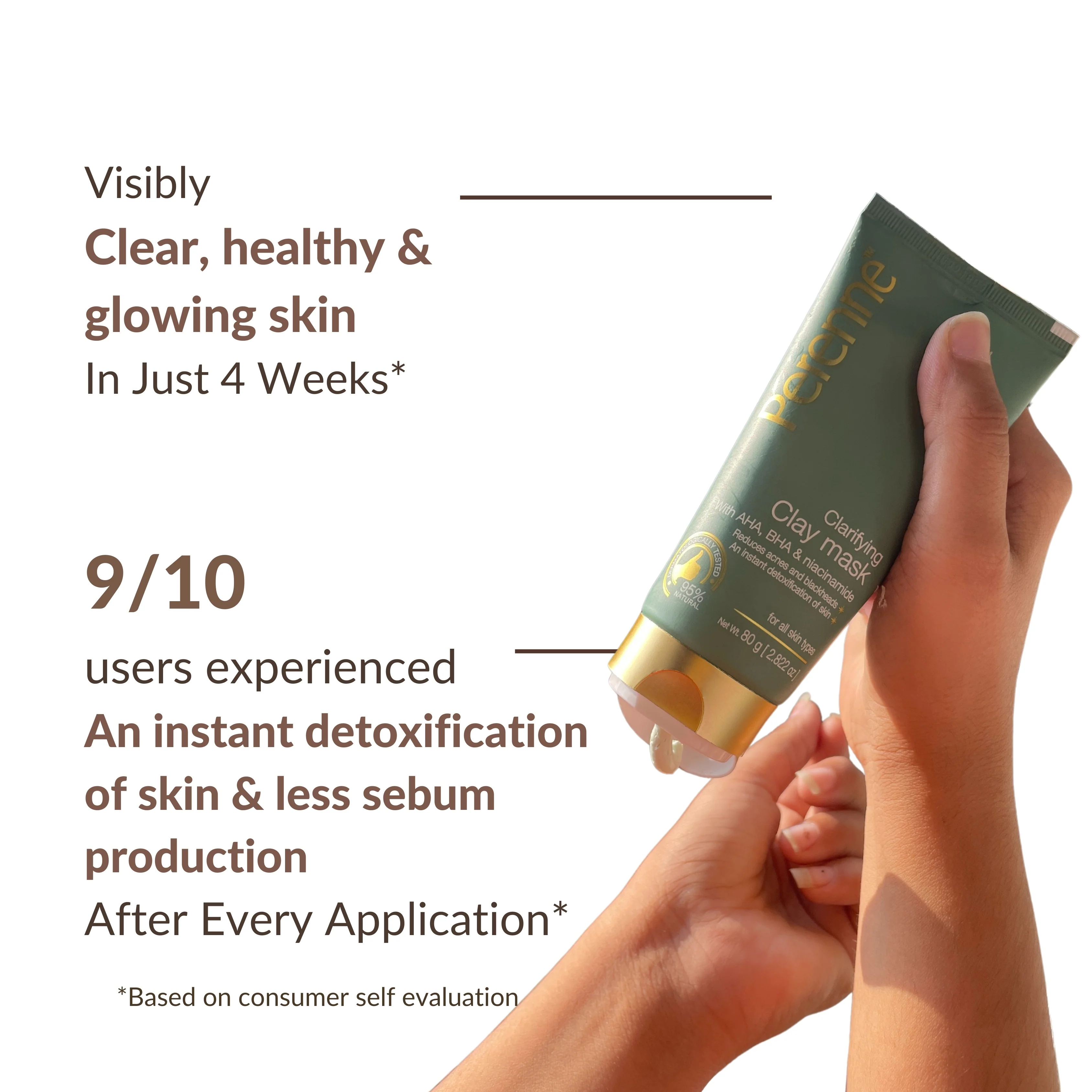 Perenne Clarifying Clay Mask | Detoxifies, Controls Sebum & Reduces Acne | AHA, BHA, Niacinamide & Tea Tree Oil | For Clear, Healthy & Glowing Skin (80g) - Image 4