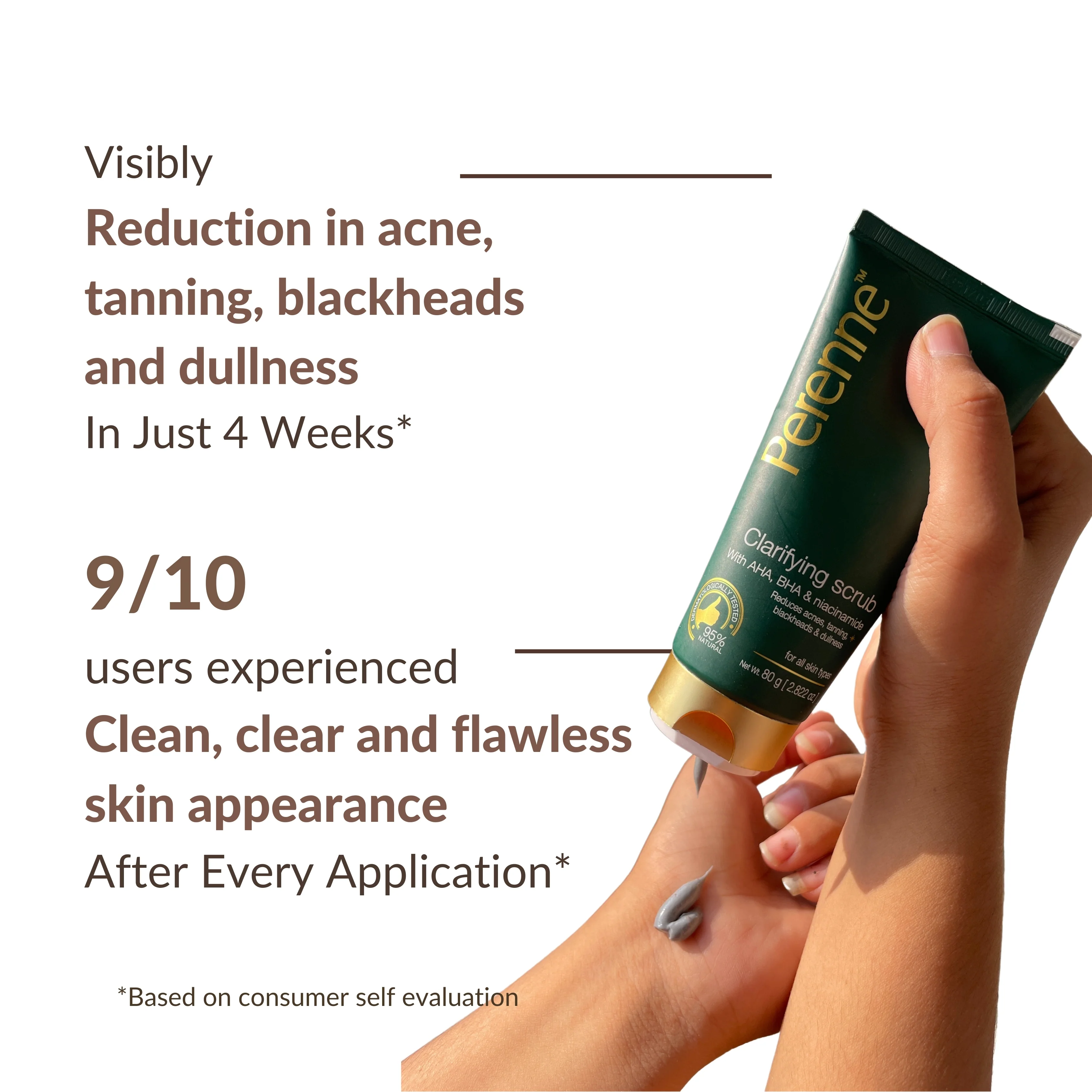 Perenne Clarifying Clay Scrub | Exfoliates & Detoxifies | Controls Oil & Reduces Acne | AHA & BHA Formula | Black Clay & Niacinamide (80g) - Image 4