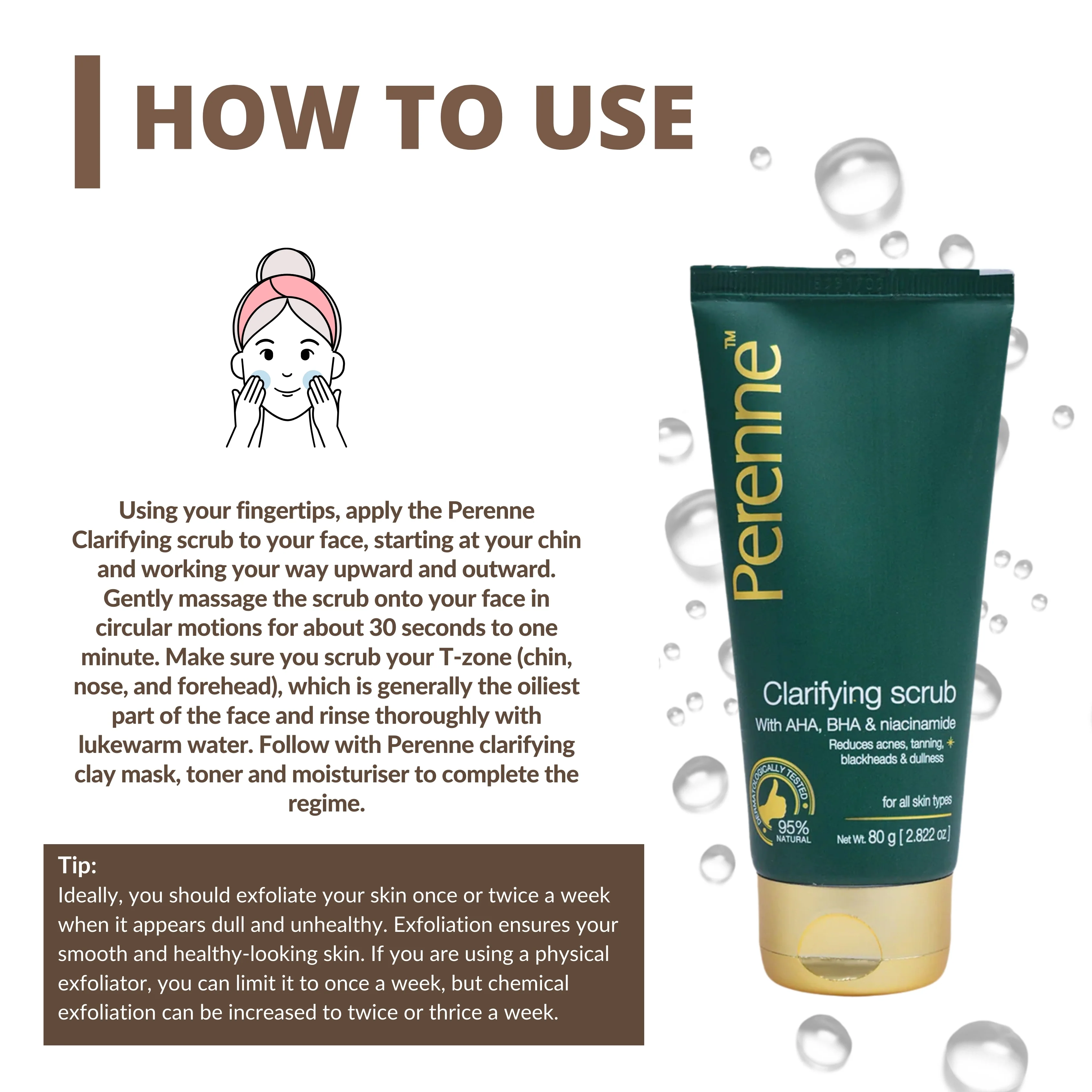 Perenne Clarifying Clay Scrub | Exfoliates & Detoxifies | Controls Oil & Reduces Acne | AHA & BHA Formula | Black Clay & Niacinamide (80g) - Image 5