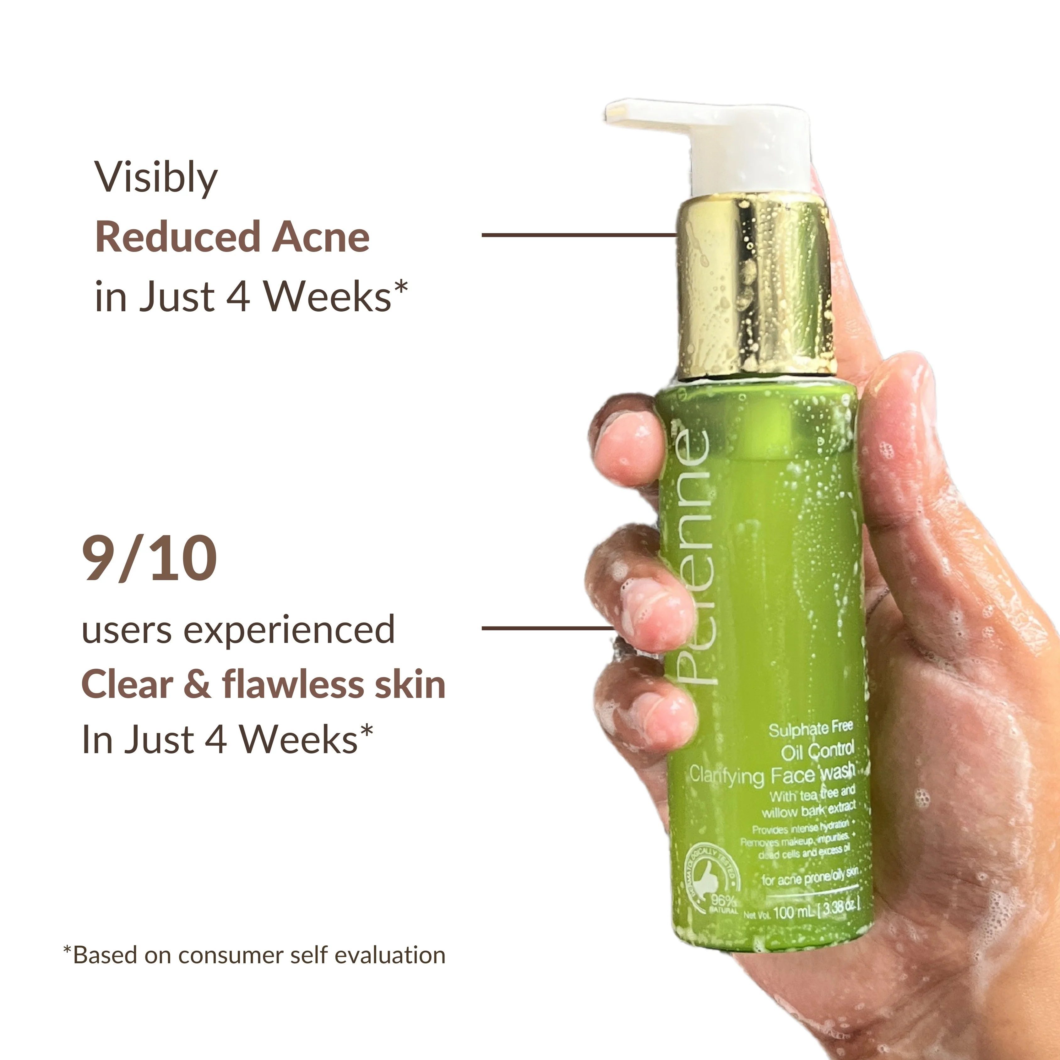 Perenne Oil Control Clarifying Face wash | Anti-Acne & Deep Pore Cleansing |Tea Tree & Willow Bark Extract | Glycolic Acid | Sulphate-Free & Oil-Free | For Acne-Prone and Oily Skin (100ml) - Image 5