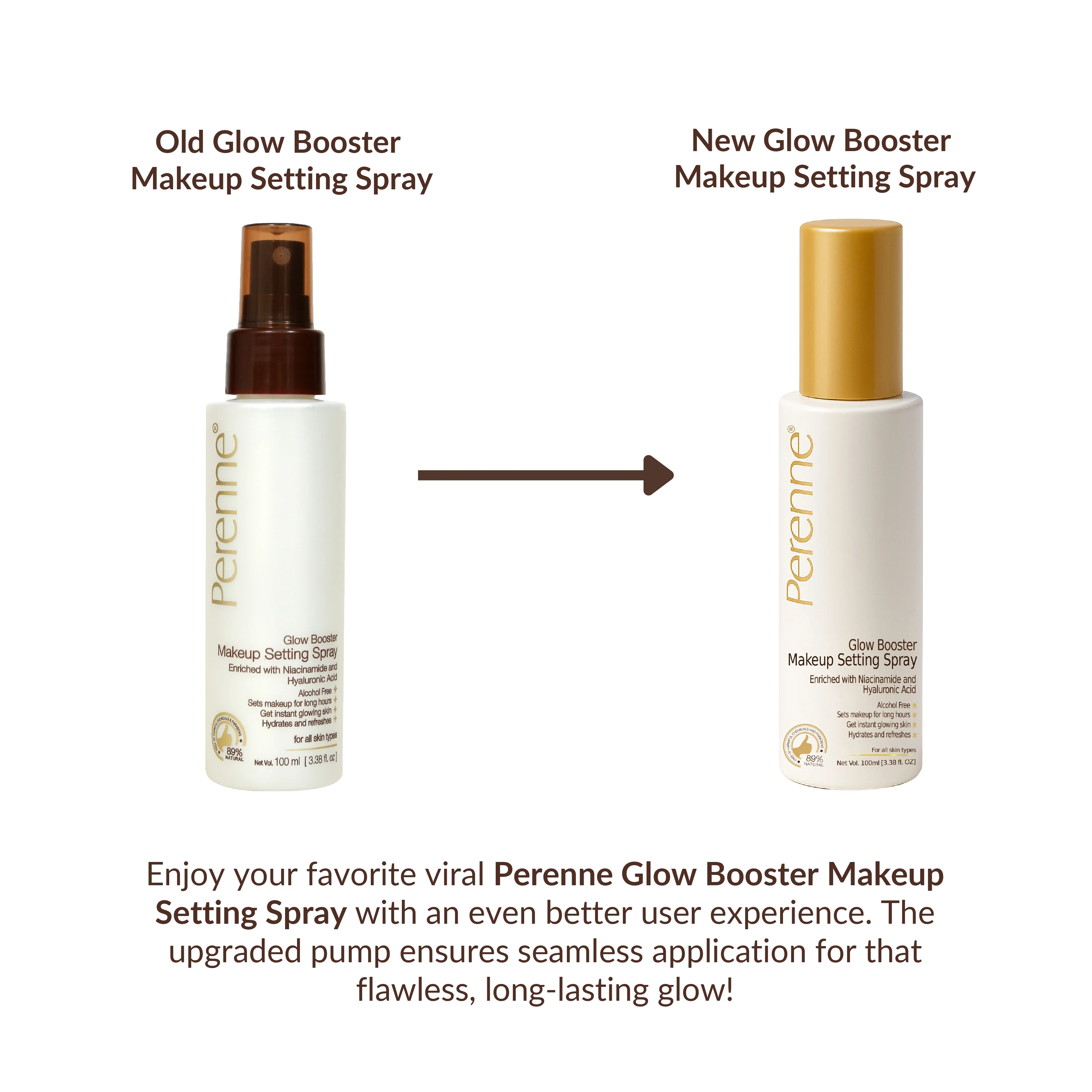Perenne Glow Booster Makeup Setting Spray | Alcohol-Free | Enriched with Niacinamide & Hyaluronic Acid | Best Long-Lasting Makeup Fixer & Dewy Finish (100ml) - Image 5