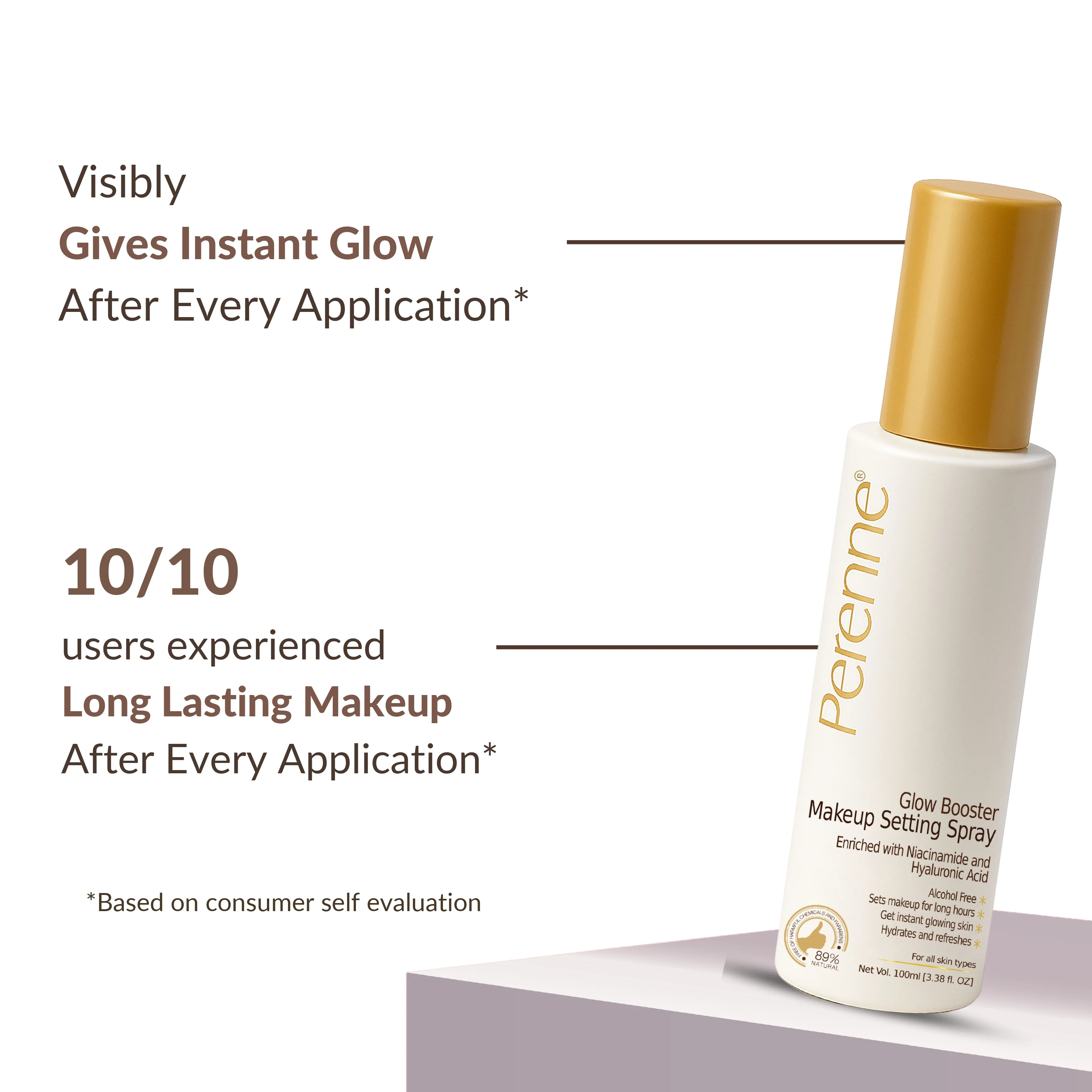 Perenne Glow Booster Makeup Setting Spray | Alcohol-Free | Enriched with Niacinamide & Hyaluronic Acid | Best Long-Lasting Makeup Fixer & Dewy Finish (100ml) - Image 6