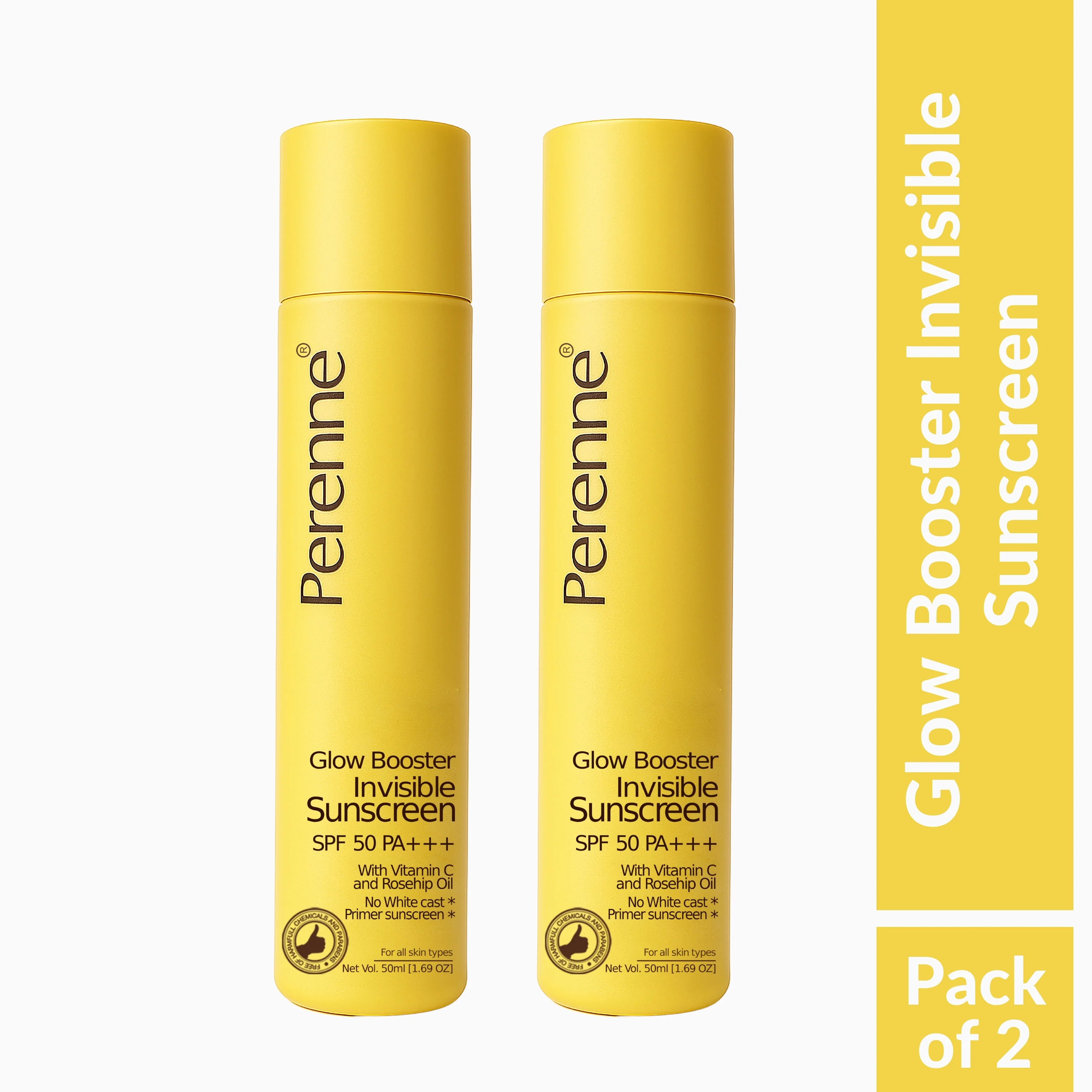 Perenne Glow Booster Invisible Sunscreen SPF 50 PA+++ | No White Cast | UVA & UVB Protection | Vitamin C & Rosehip Oil | Lightweight & Non-Greasy | Primer Sunscreen | For Men & Women (50ml) - Image 11