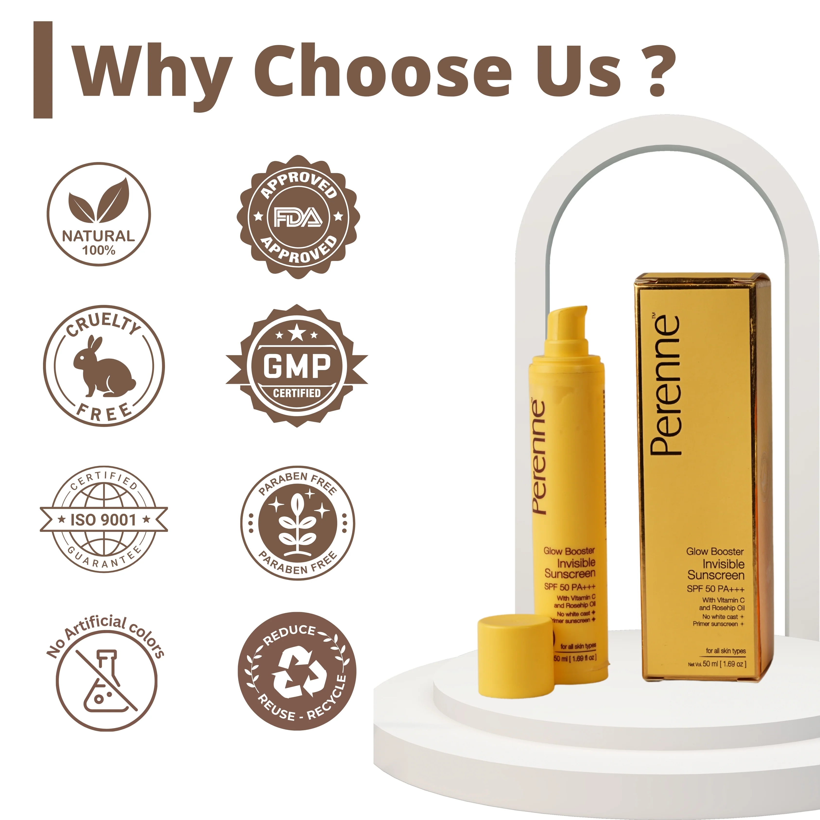 Perenne Glow Booster Invisible Sunscreen SPF 50 PA+++ | No White Cast | UVA & UVB Protection | Vitamin C & Rosehip Oil | Lightweight & Non-Greasy | Primer Sunscreen | For Men & Women (50ml) - Image 7