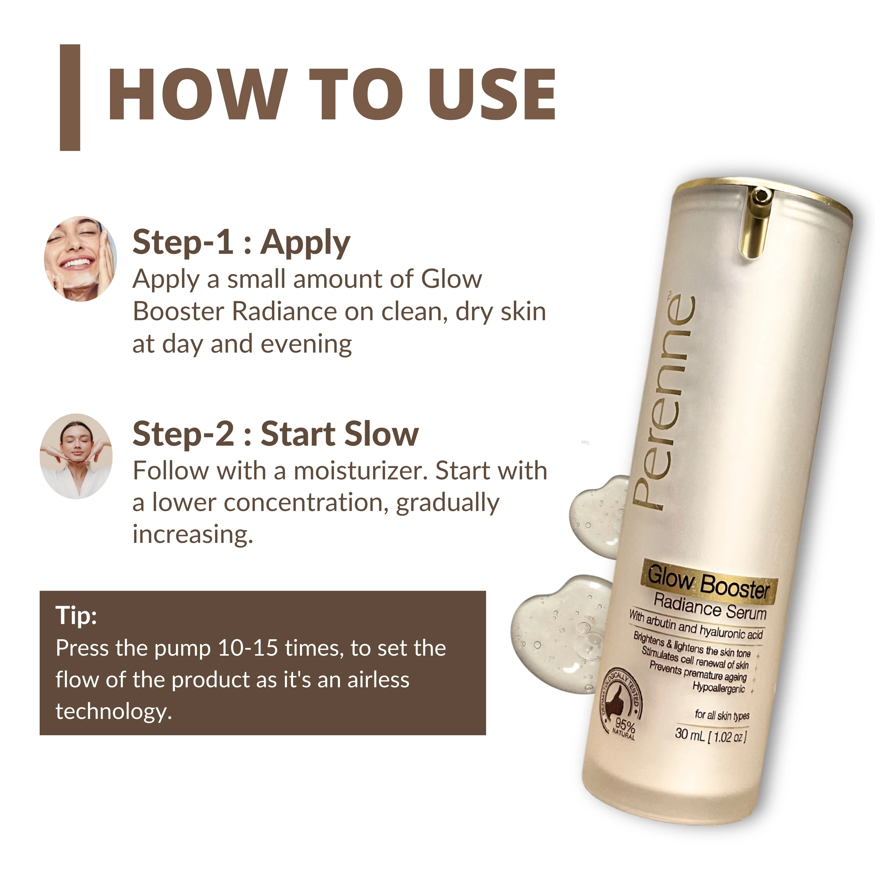 Perenne Glow Booster Radiance Serum | Brightening & Hydrating | Reduces Pigmentation & Dark Spots | With Arbutin & Hyaluronic Acid (30ml) - Image 4