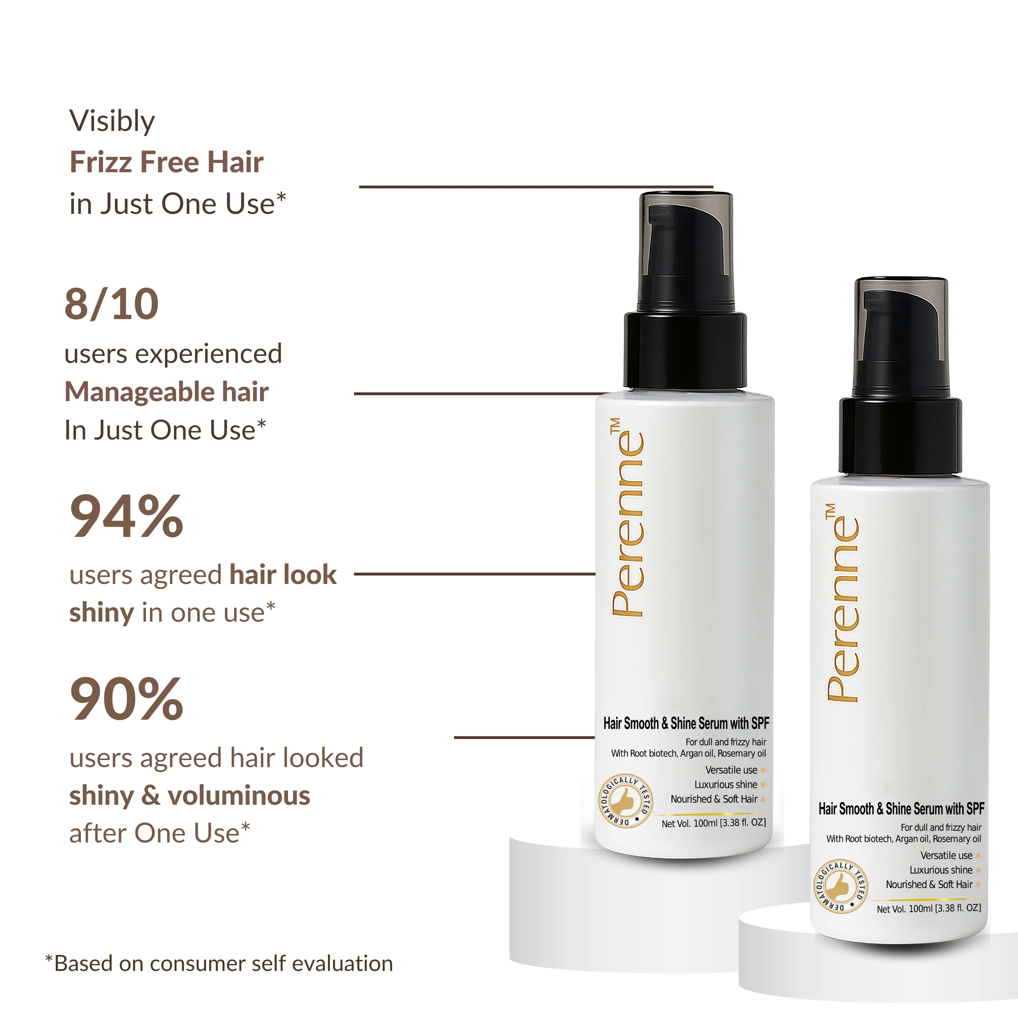 Perenne Hair Smooth and Shine Serum with SPF | Paraben & Sulphate Free| For Men & Women | All Hair Types | Controls Dry, Rough & Frizzy Hair| With Root biotech, Argan oil & Rosemary oil (100 ml) - Image 4