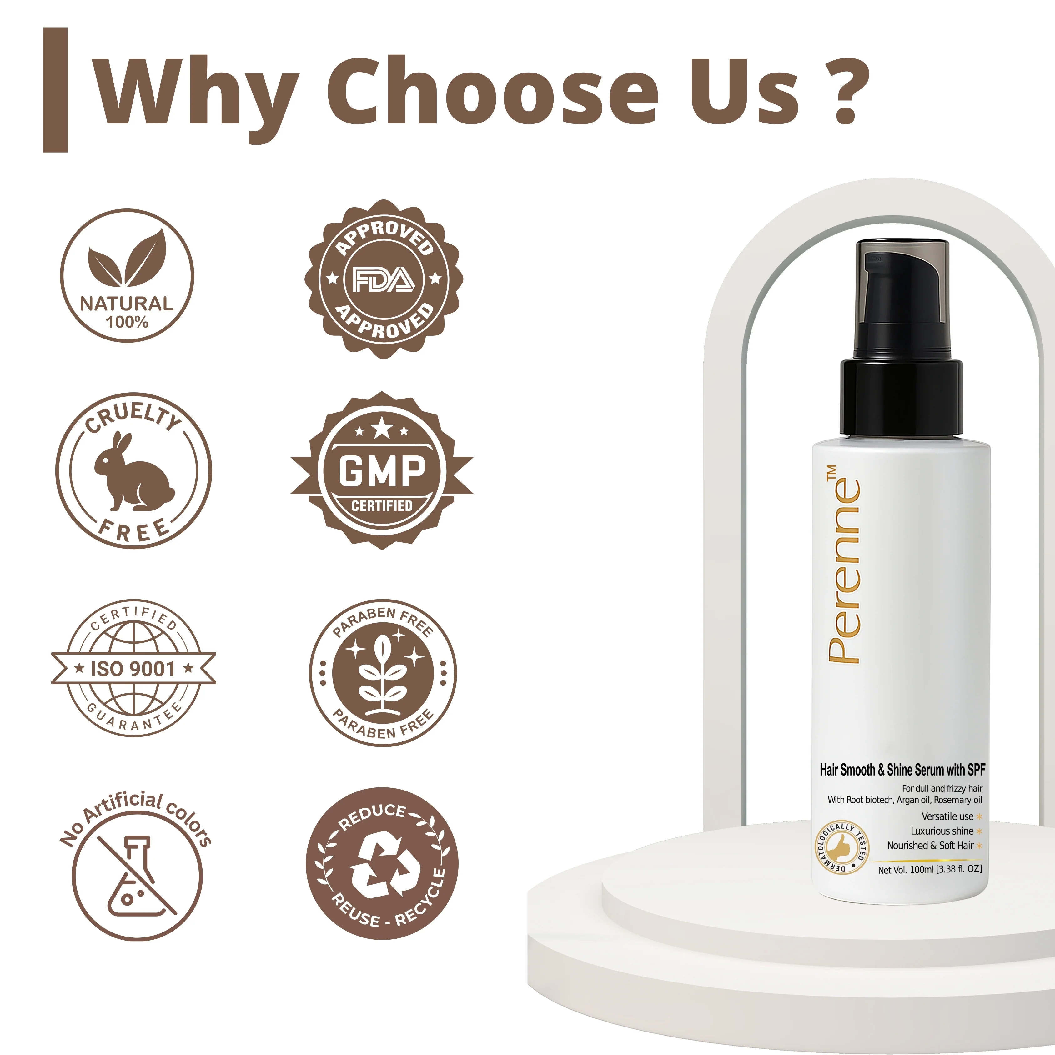 Perenne Hair Smooth and Shine Serum with SPF | Paraben & Sulphate Free| For Men & Women | All Hair Types | Controls Dry, Rough & Frizzy Hair| With Root biotech, Argan oil & Rosemary oil (100 ml) - Image 7