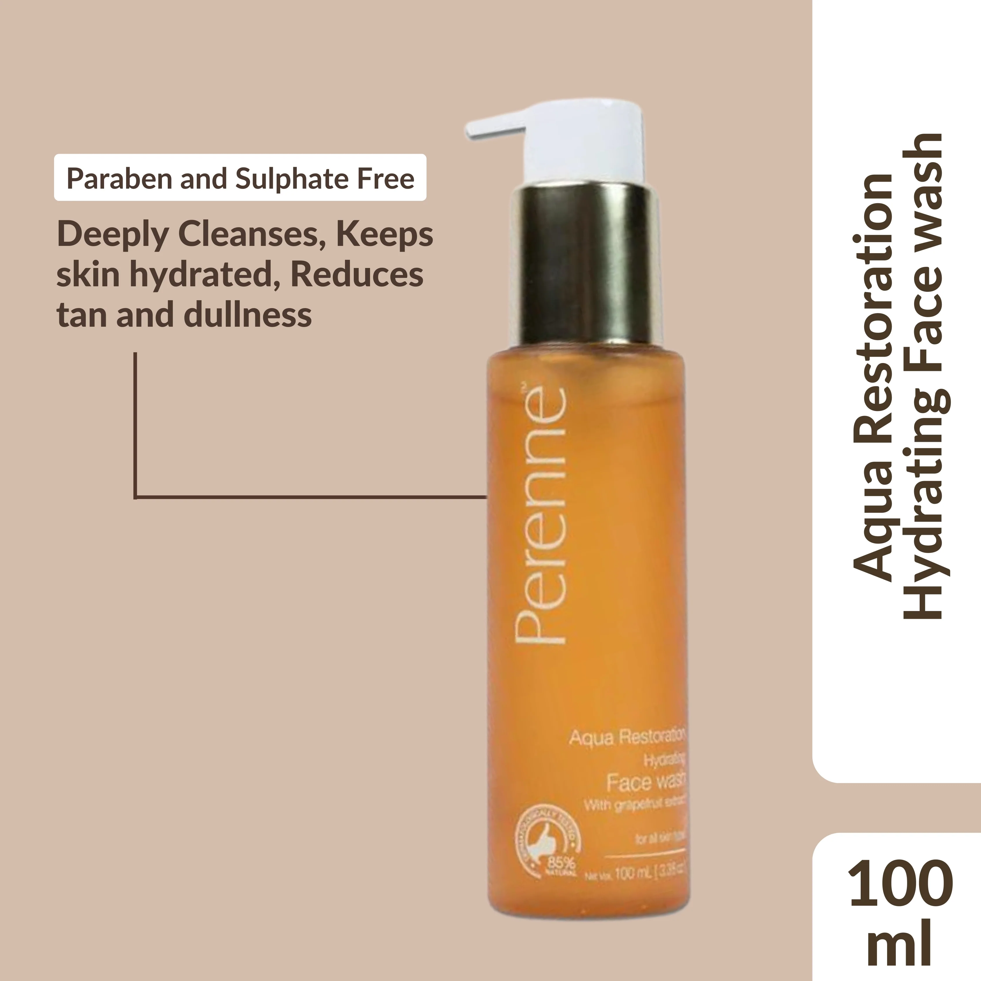 Perenne Aqua Restoration Hydrating Facewash | Deep Cleansing & Hydration | Glycerine, Grapefruit Water & Vitamin C | For All Skin Types | Paraben & Sulphate Free (100ml) - Image 9
