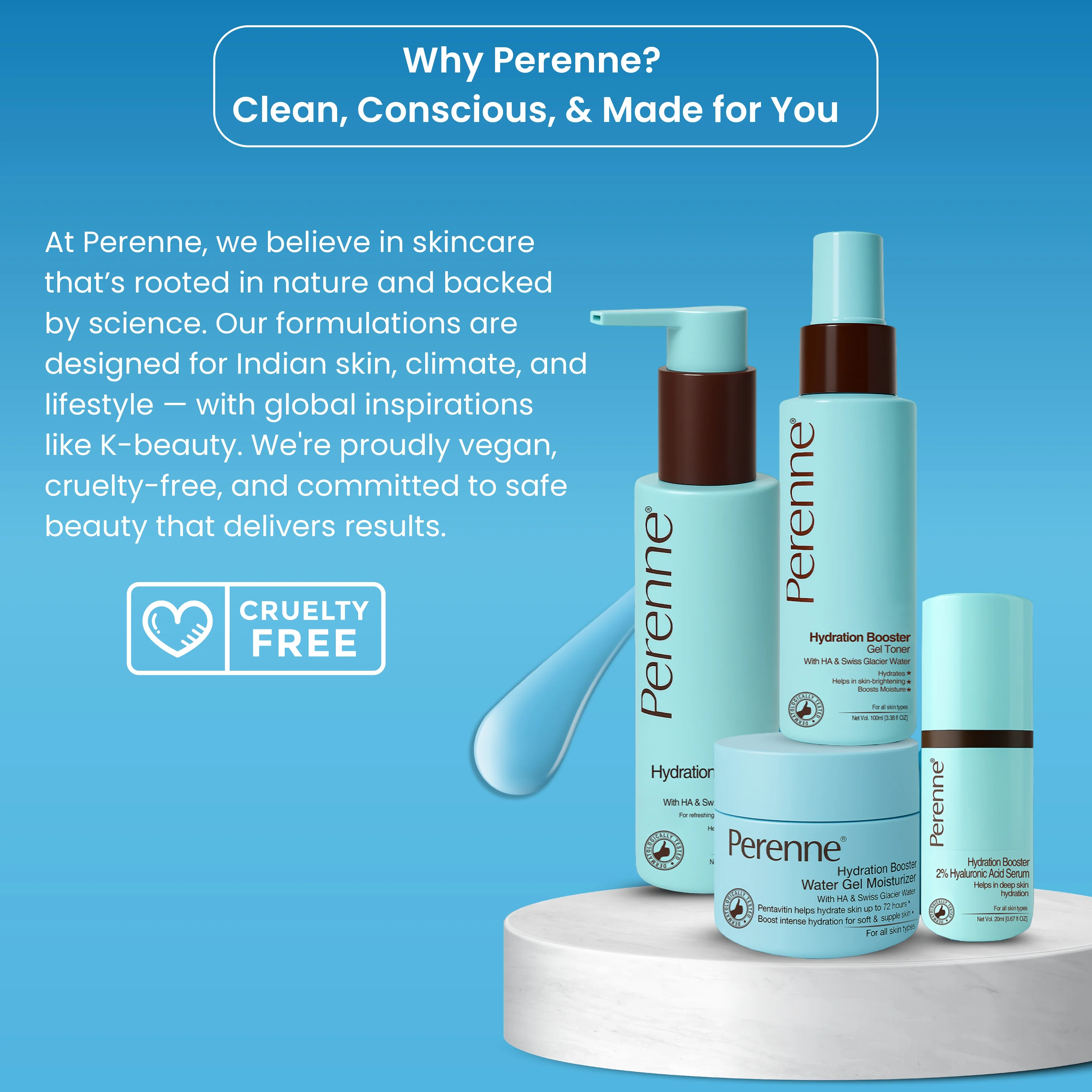 Perenne Hydration Booster CTSM Skincare Set – Facewash, Gel Toner, 2% Hyaluronic Acid Serum & Water Gel Cream | K-Beauty Inspired | For Hydrated, Glowing Indian Skin | 4-Step Routine - Image 7