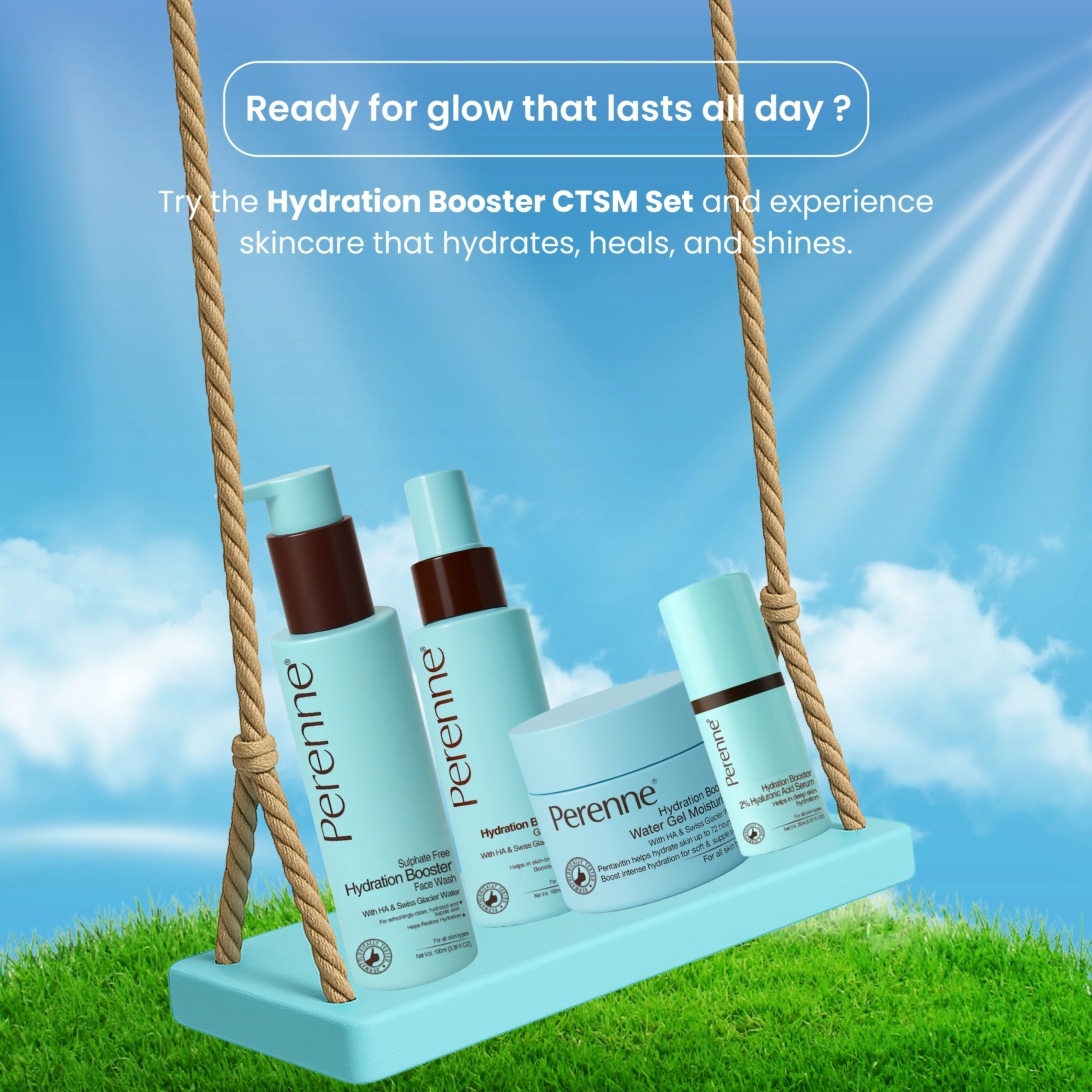 Perenne Hydration Booster CTSM Skincare Set – Facewash, Gel Toner, 2% Hyaluronic Acid Serum & Water Gel Cream | K-Beauty Inspired | For Hydrated, Glowing Indian Skin | 4-Step Routine - Image 9