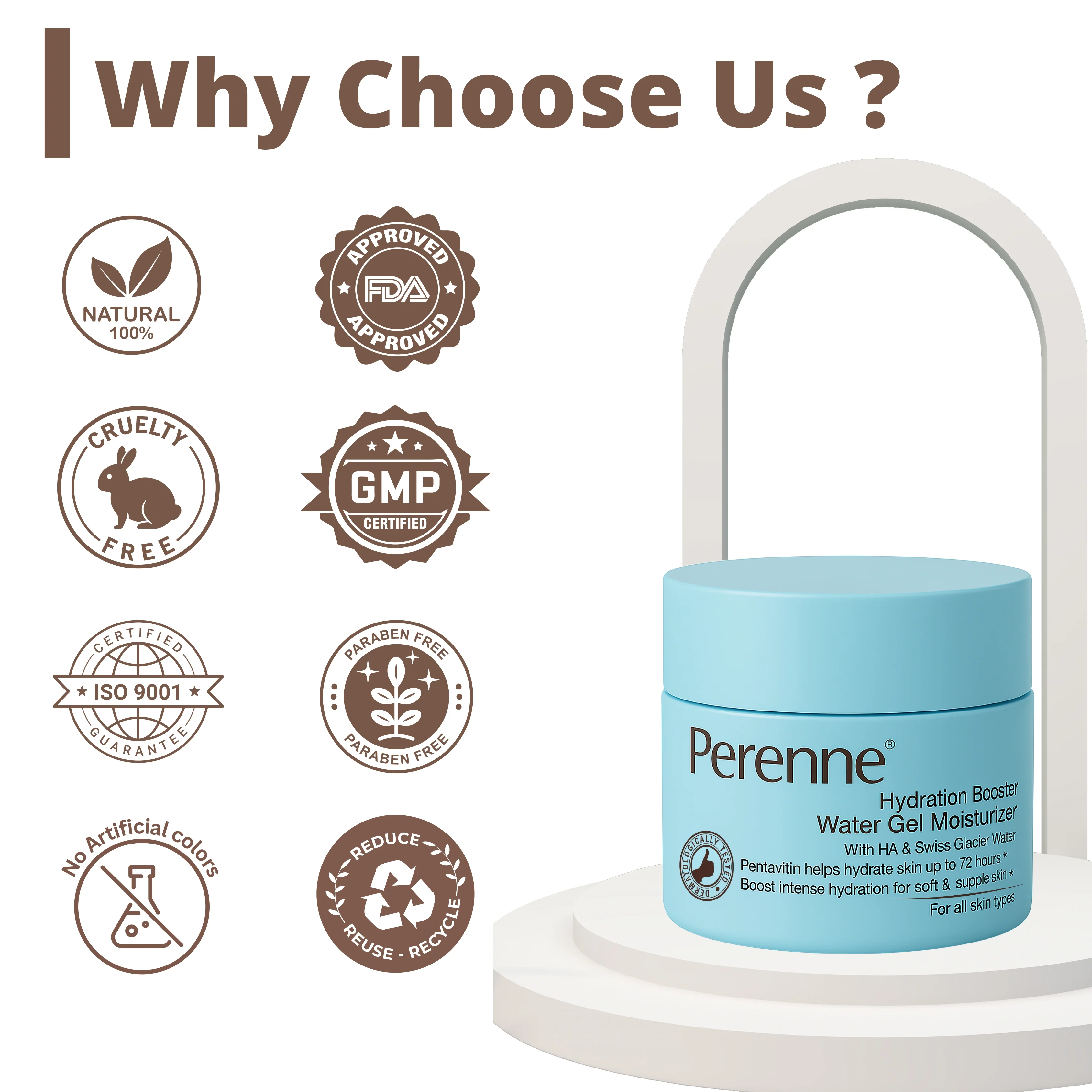 Perenne Hydration Booster Water Gel Moisturizer with Hyaluronic Acid, Pentavitin & Swiss Glacier Water | 72-Hour Moisture Lock | Lightweight, Non-Greasy Formula | For All Skin Types | Dermatologically Tested | 50g - Image 7
