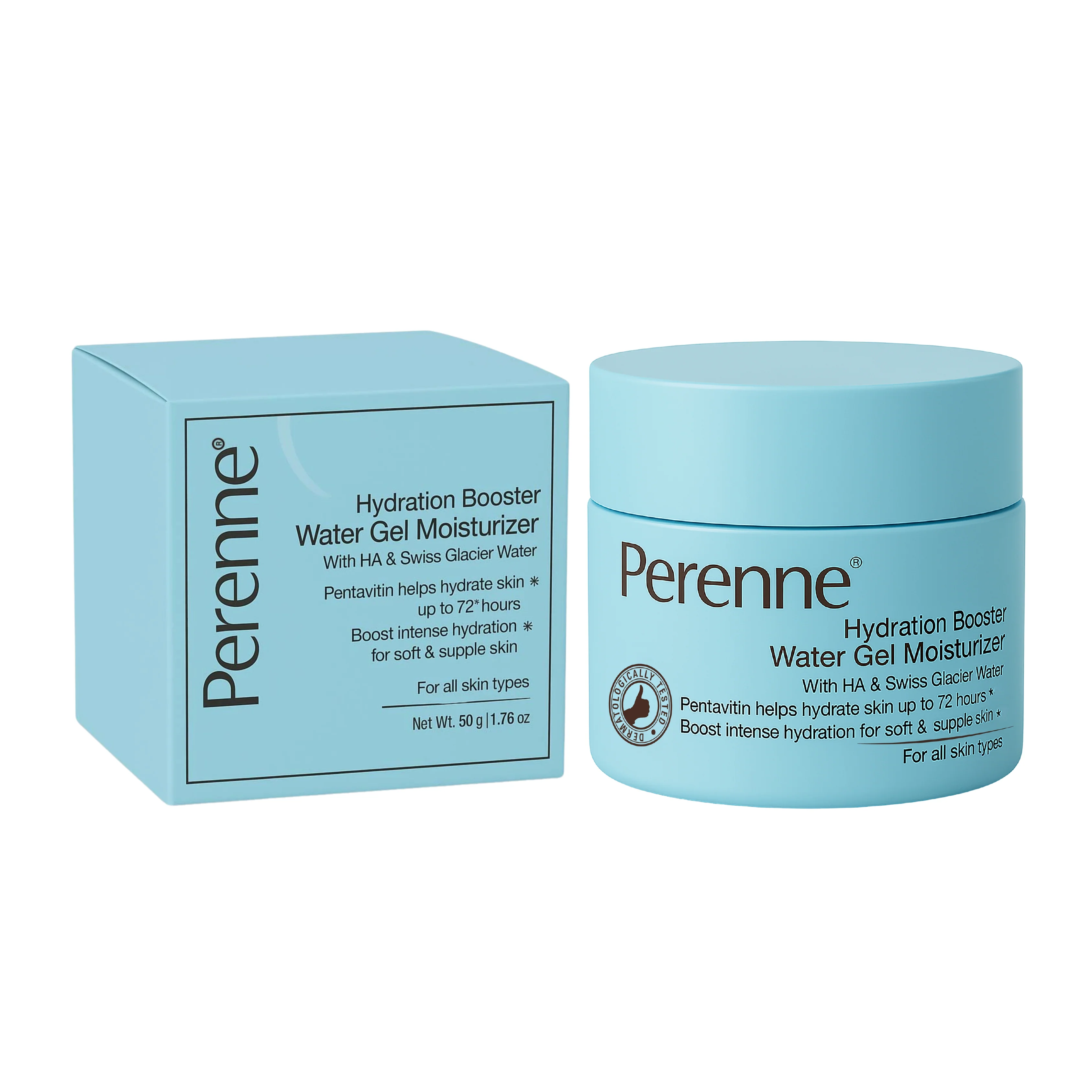 Perenne Hydration Booster Water Gel Moisturizer with Hyaluronic Acid, Pentavitin & Swiss Glacier Water | 72-Hour Moisture Lock | Lightweight, Non-Greasy Formula | For All Skin Types | Dermatologically Tested | 50g - Image 9