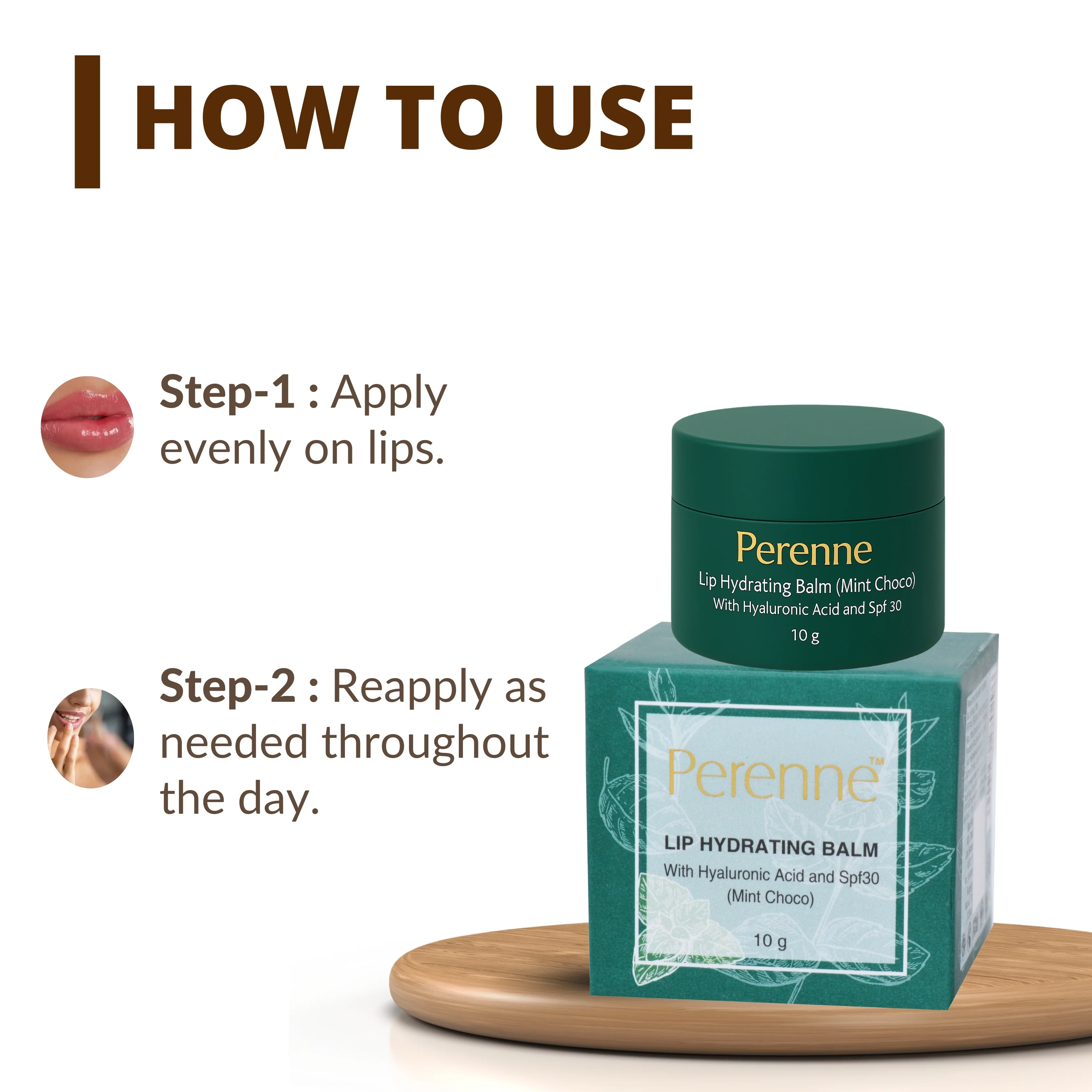 Perenne Lip Hydrating Balm (Mint Choco) | For Dry, Chapped, & Cracked Lips Deep Hydration & SPF 30 Protection | Hyaluronic Acid, Vitamin C & Rosehip Oil (10gm) - Image 4