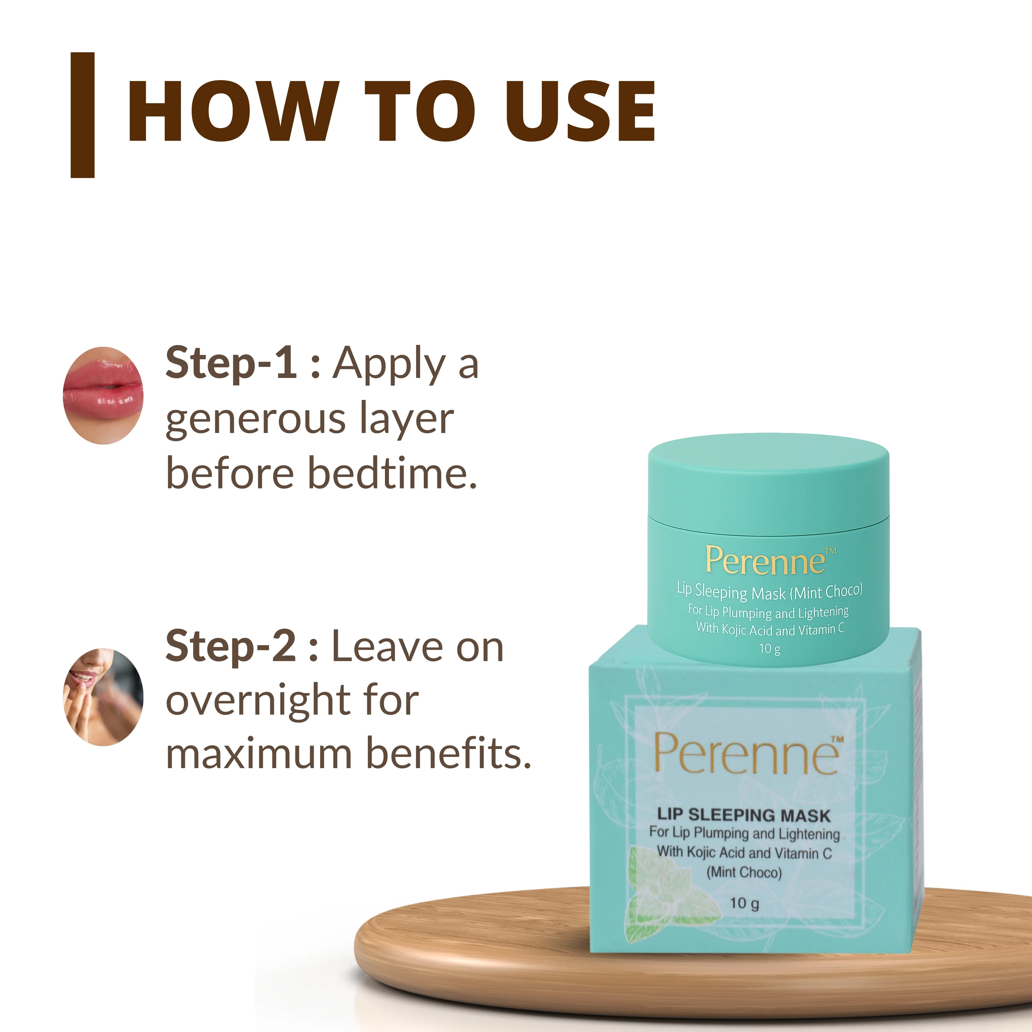 Perenne Lip Sleeping Mask (Mint Choco) | For Dry & Chapped Lips | Lip Plumping & Depigmentation | Hydrating & Nourishing | Kojic Acid & Vitamin C (10 gm) - Image 4