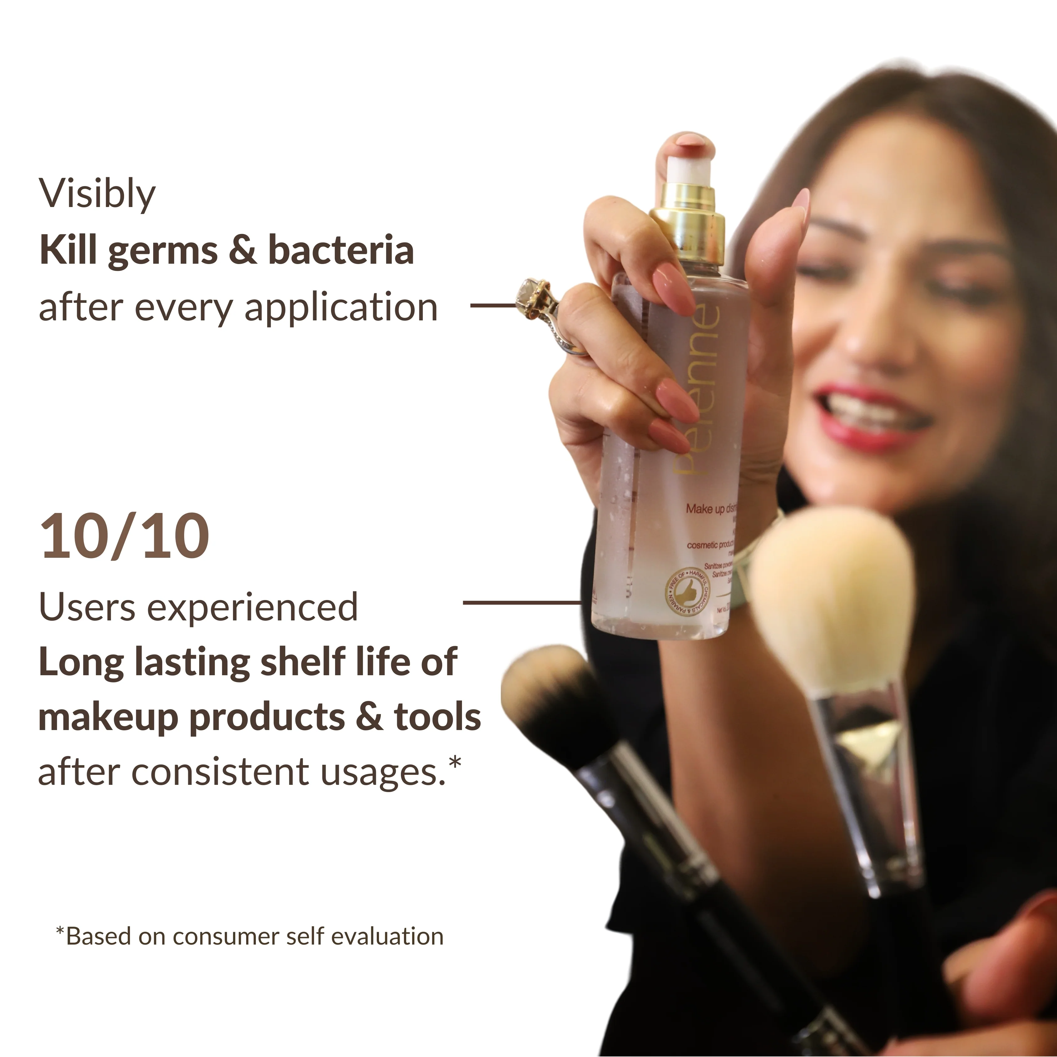 Perenne Makeup Disinfectant Mist | 70% Alcohol | Quick-Drying | Antibacterial | Makeup & Beauty Tools Sanitizer - Image 5