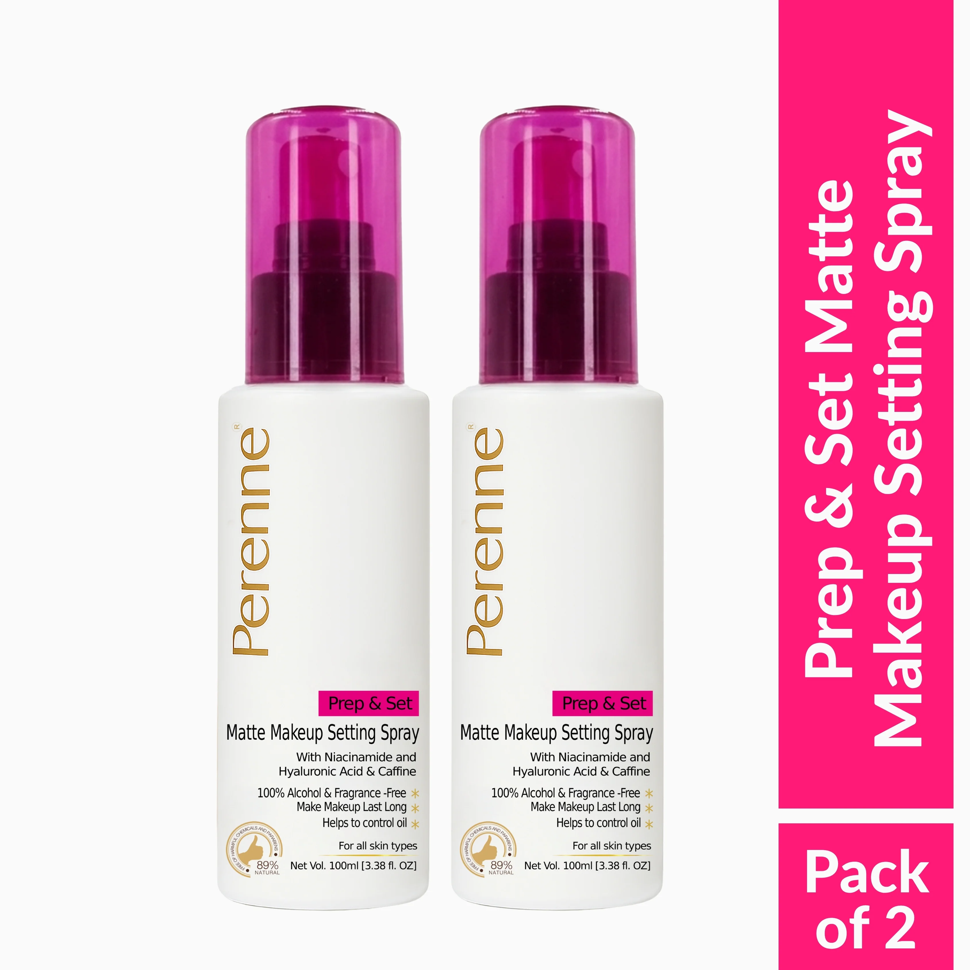 Perenne Prep & Set Matte Makeup Setting Spray with Niacinamide, Hyaluronic Acid & Caffeine |Matte Finished| Helps to control oil | For Long Lasting makeup up to 24 hrs* |100% Alcohol-Free & Fragrance-Free (100ml) - Image 12