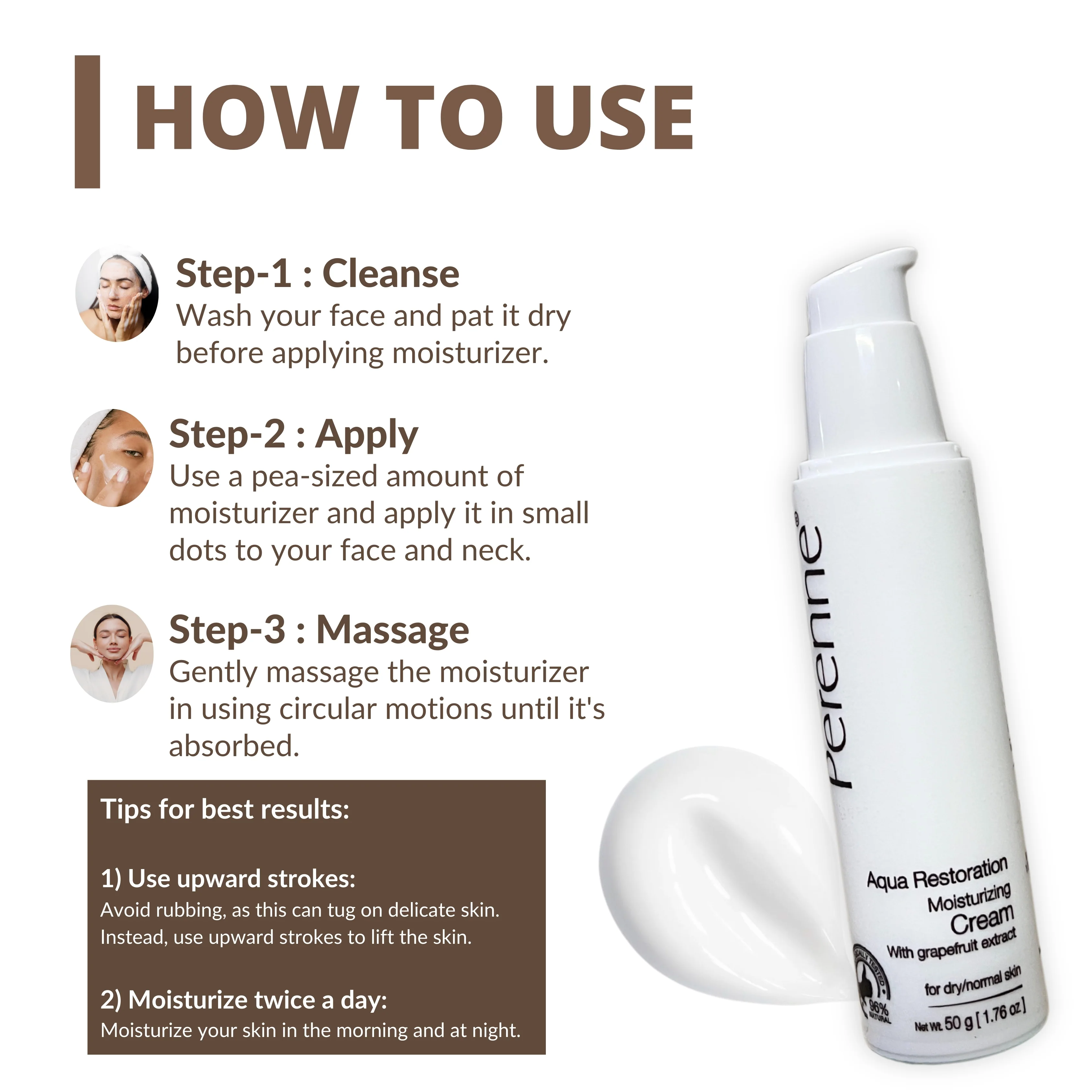 Perenne Aqua Restoration Moisturizing Cream | Hydrates & Nourishes | Lightweight & Non-Greasy | Glycerin & Grapefruit Water | Dermatologically Tested | For All Skin Types (50ml) - Image 4