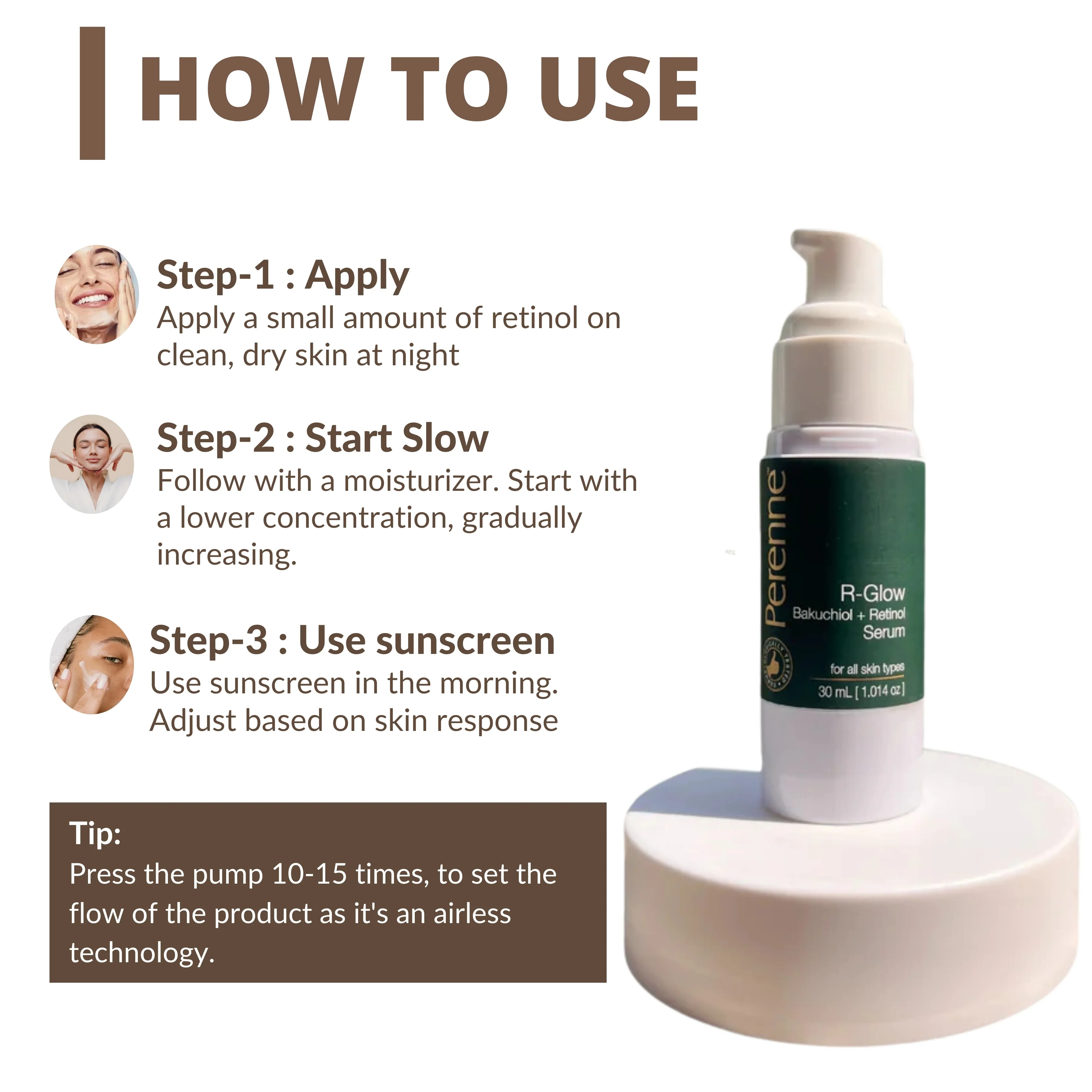 Perenne R-Glow Serum with Retinol & Bakuchiol | Encapsulated Retinol from Korea | Anti-Aging & Skin Firming | Hydrating & Collagen-Boosting | Dermatologically Tested (30ml) - Image 5