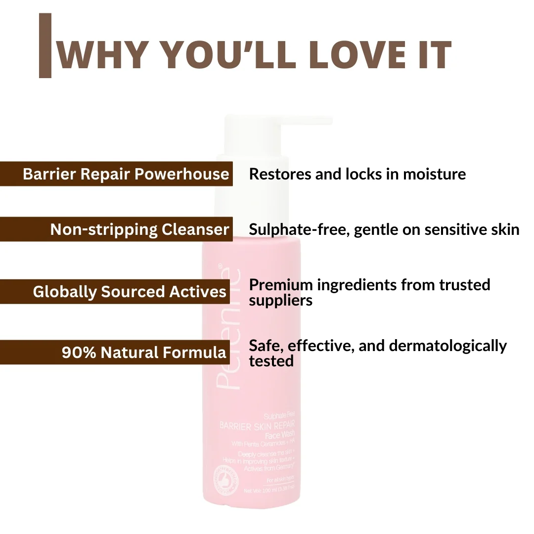 Perenne Sulphate Free Barrier Skin Repair Face Wash With 5 Essential Ceramides & Hyaluronic Acid | Improves skin texture | Repairs and strengthens the skin barrier | Dermatologically tested | Gentle for All Skin Types - Image 6
