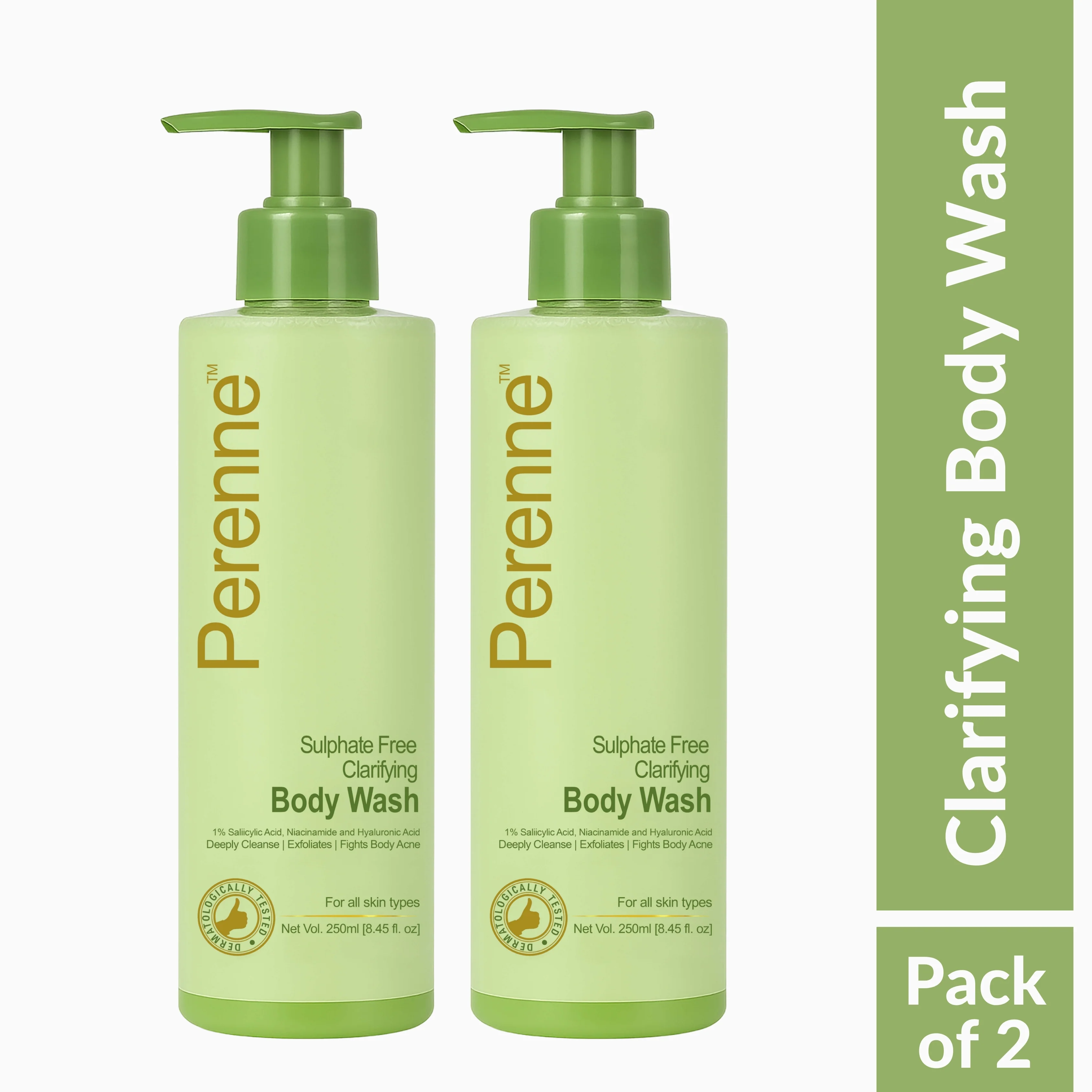 Perenne Sulphate-Free Clarifying Body Wash | 1% Salicylic Acid, Niacinamide & Hyaluronic Acid | Fights Body Acne, Smooths Skin & Hydrates (250ml) - Image 9