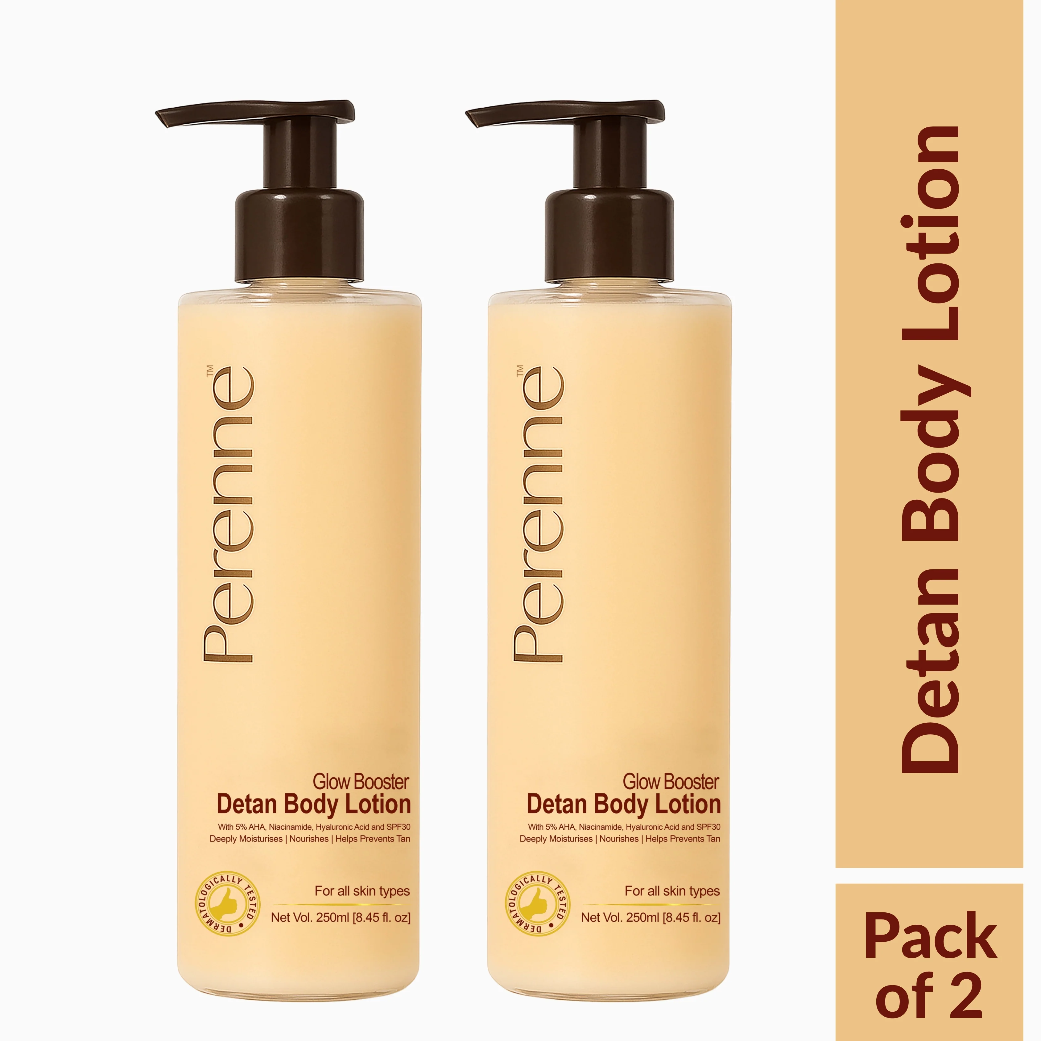 Perenne Glow Booster Detan Body Lotion | 5% AHA, Niacinamide & SPF 30 | Deep Hydration & Nourishment | Reduces Tan & Evens Skin Tone | Paraben & Sulphate Free (250ml) - Image 7