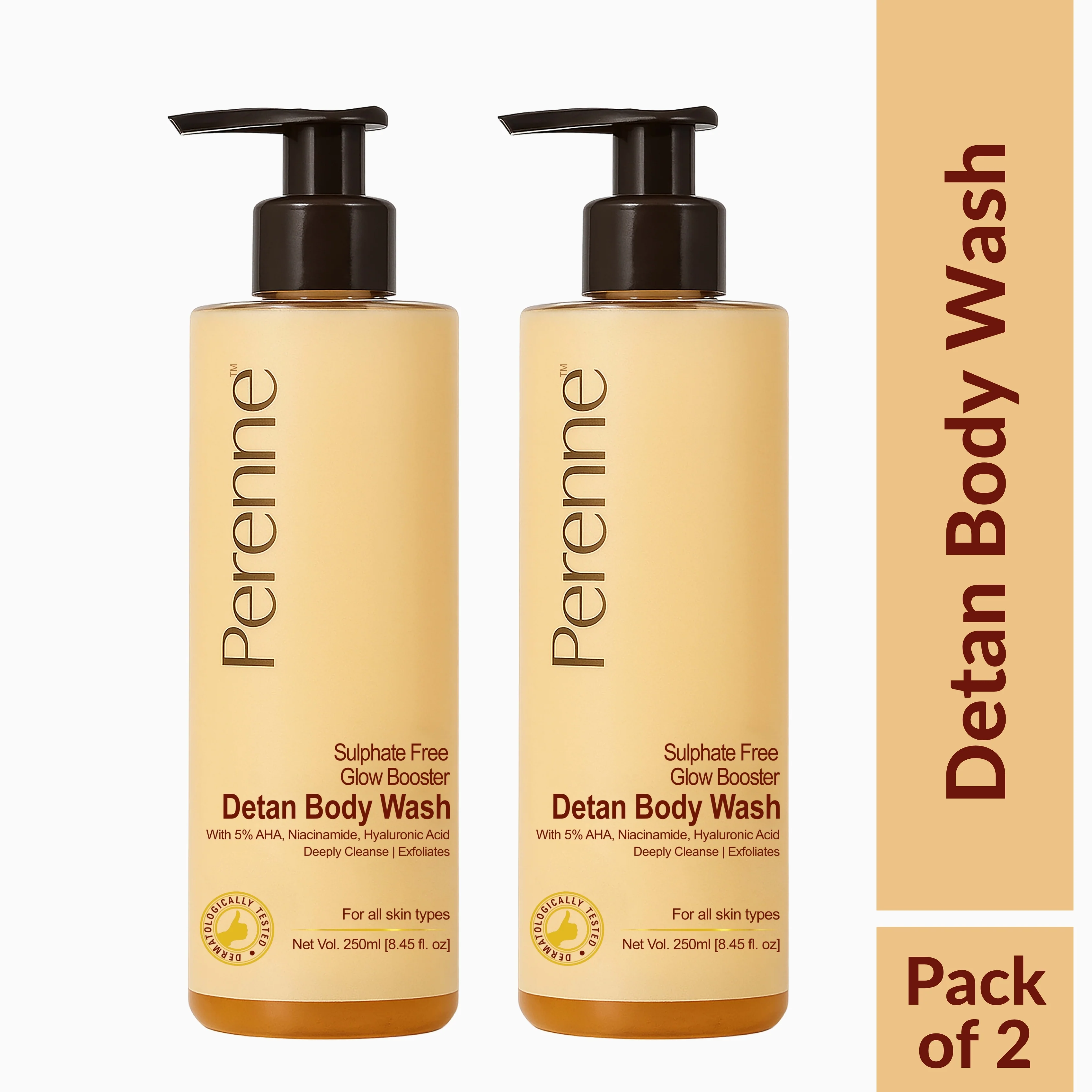 Perenne Sulphate Free Glow Booster Detan Body Wash | 5% AHA, Niacinamide & Hyaluronic Acid | Brightens & Exfoliates | Deep Cleansing & Hydrating | Paraben-Free (250ml) - Image 8