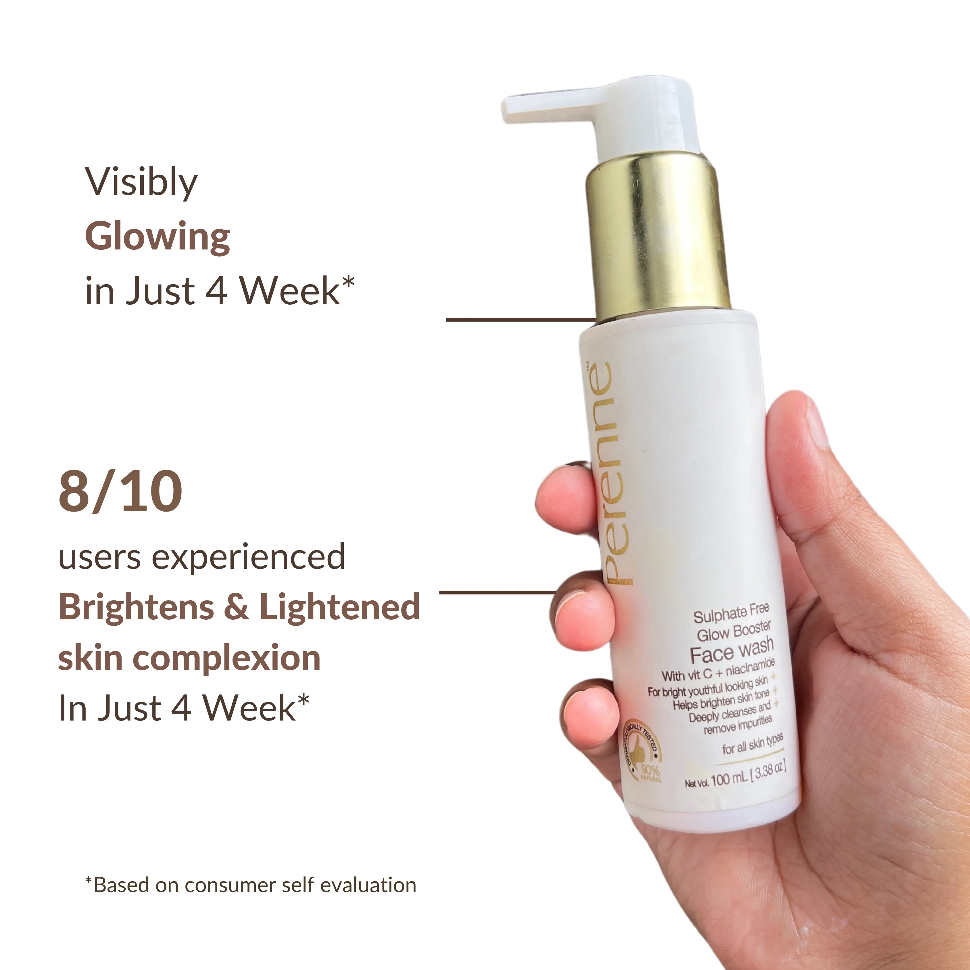 Perenne Glow Booster Face Wash | Vitamin C & Niacinamide | Glowing, Brightening & Skin Lightening | Sulphate-Free & Gentle Cleansing (100ml) - Image 5