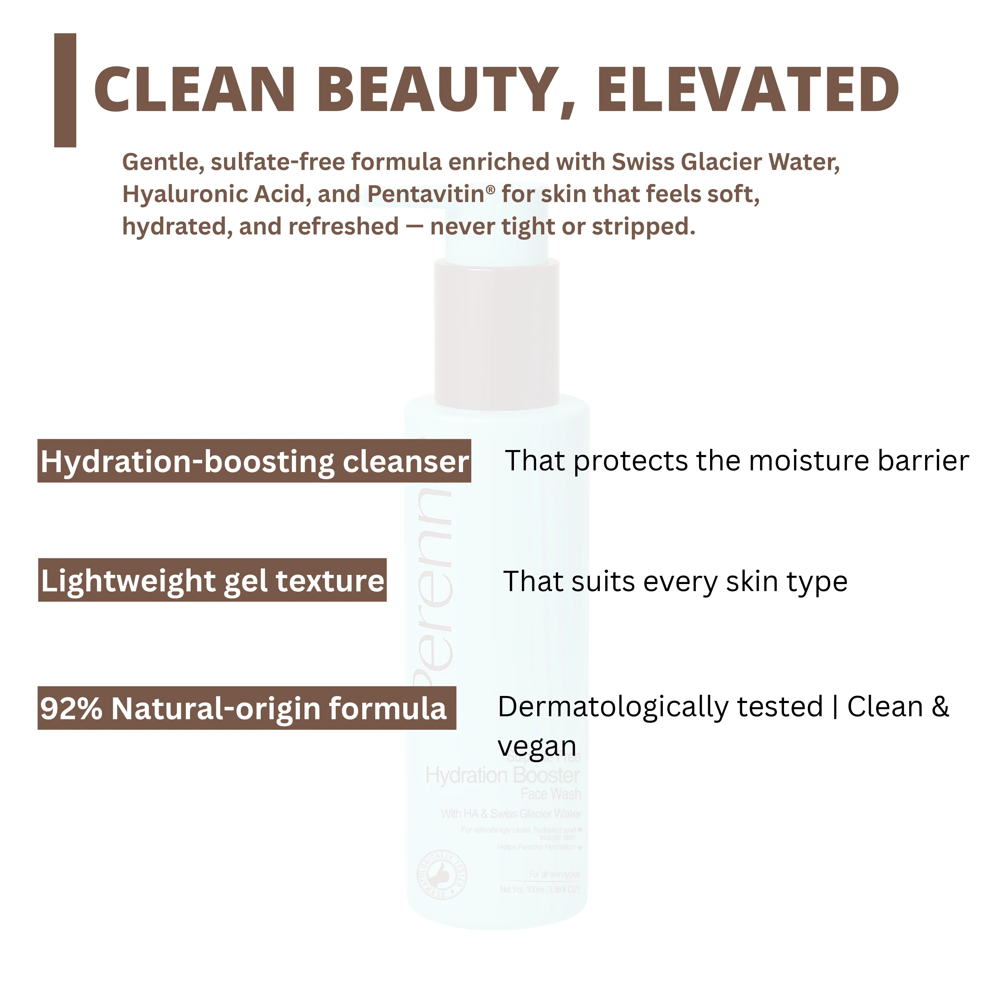 Perenne Sulphate-Free Hydration Booster Face Wash with Hyaluronic Acid & Swiss Glacier Water | Gentle Cleanser for Hydrated & Glowing Skin | For All Skin Types | 100ml - Image 5