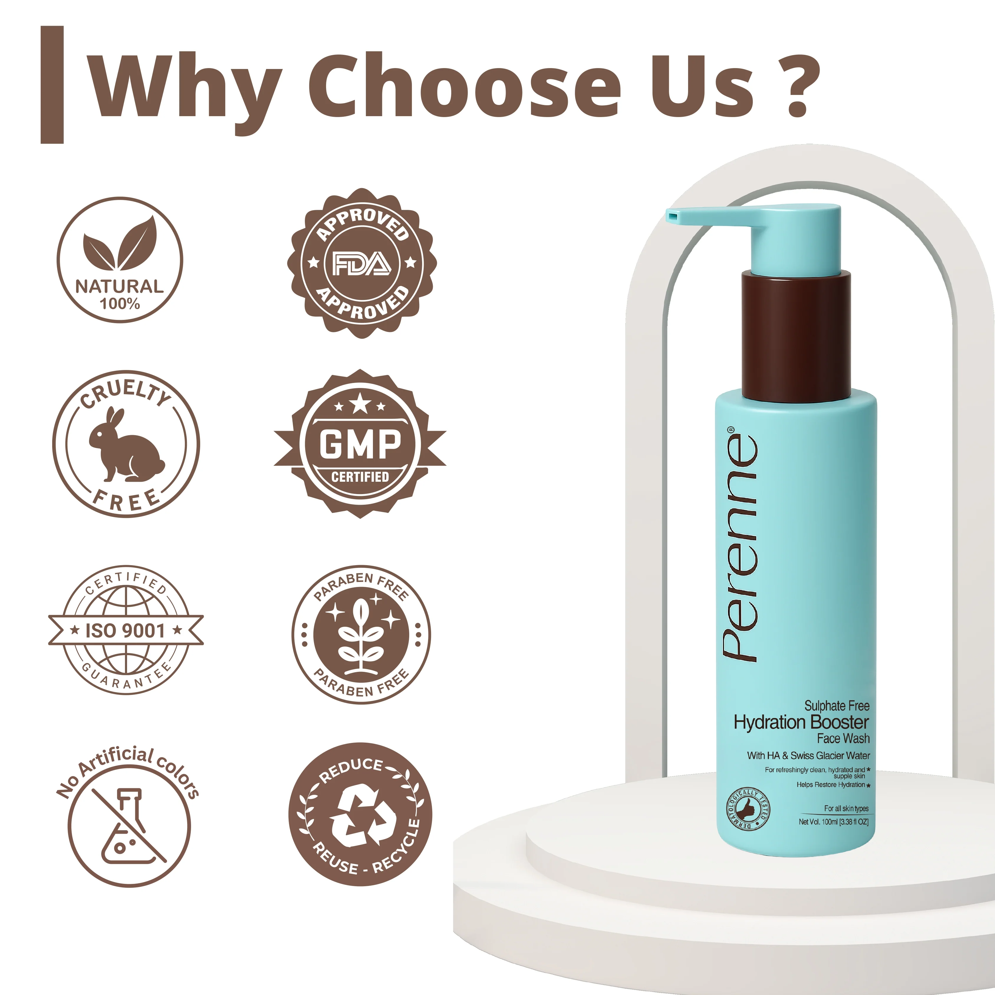 Perenne Sulphate-Free Hydration Booster Face Wash with Hyaluronic Acid & Swiss Glacier Water | Gentle Cleanser for Hydrated & Glowing Skin | For All Skin Types | 100ml - Image 7