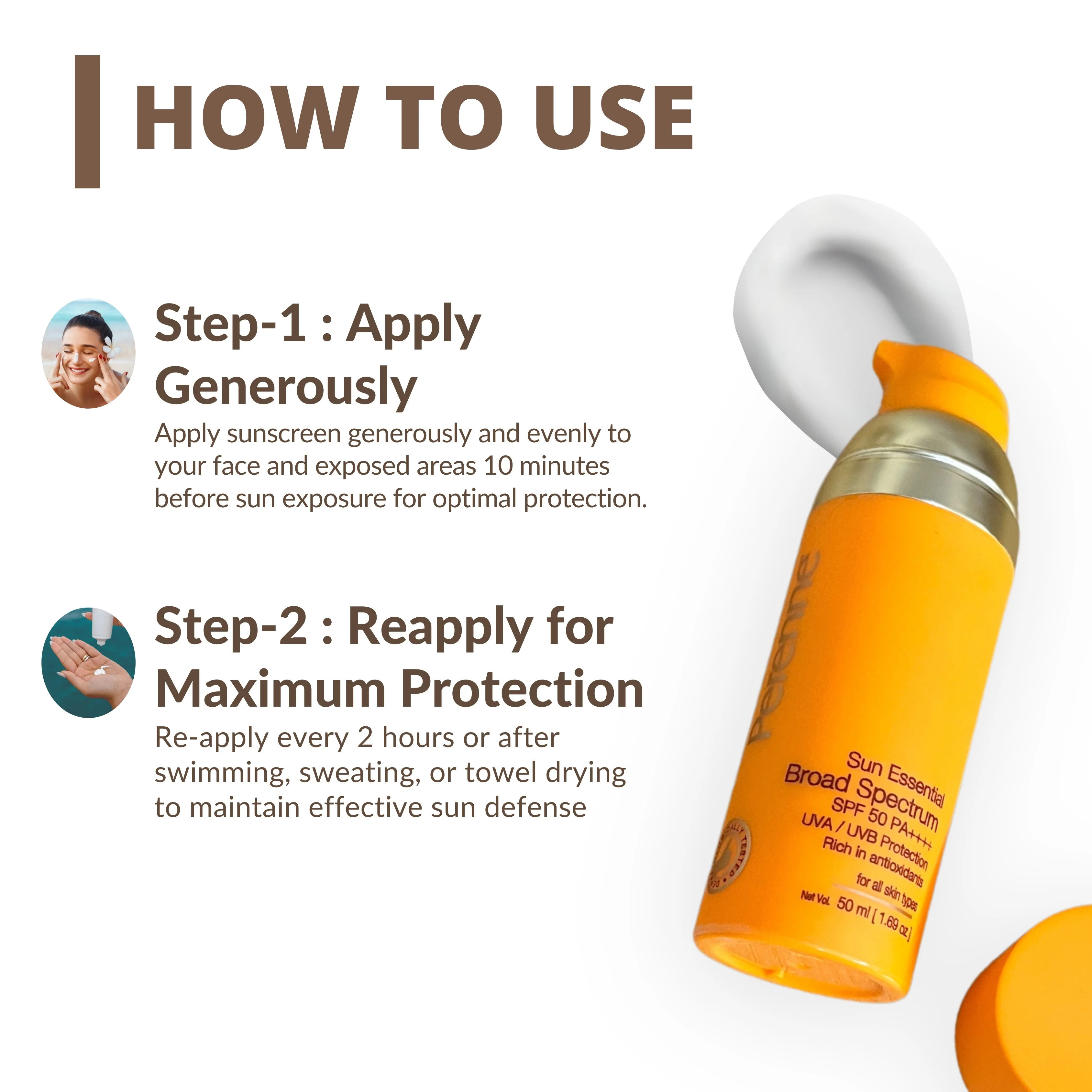 Perenne Sun Essential Broad Spectrum SPF 50 PA++++ Sunscreen Gel Cream | Lightweight | Non-Greasy | No White Cast | UVA & UVB Protection | For All Skin Types | Men & women (50ml) - Image 4