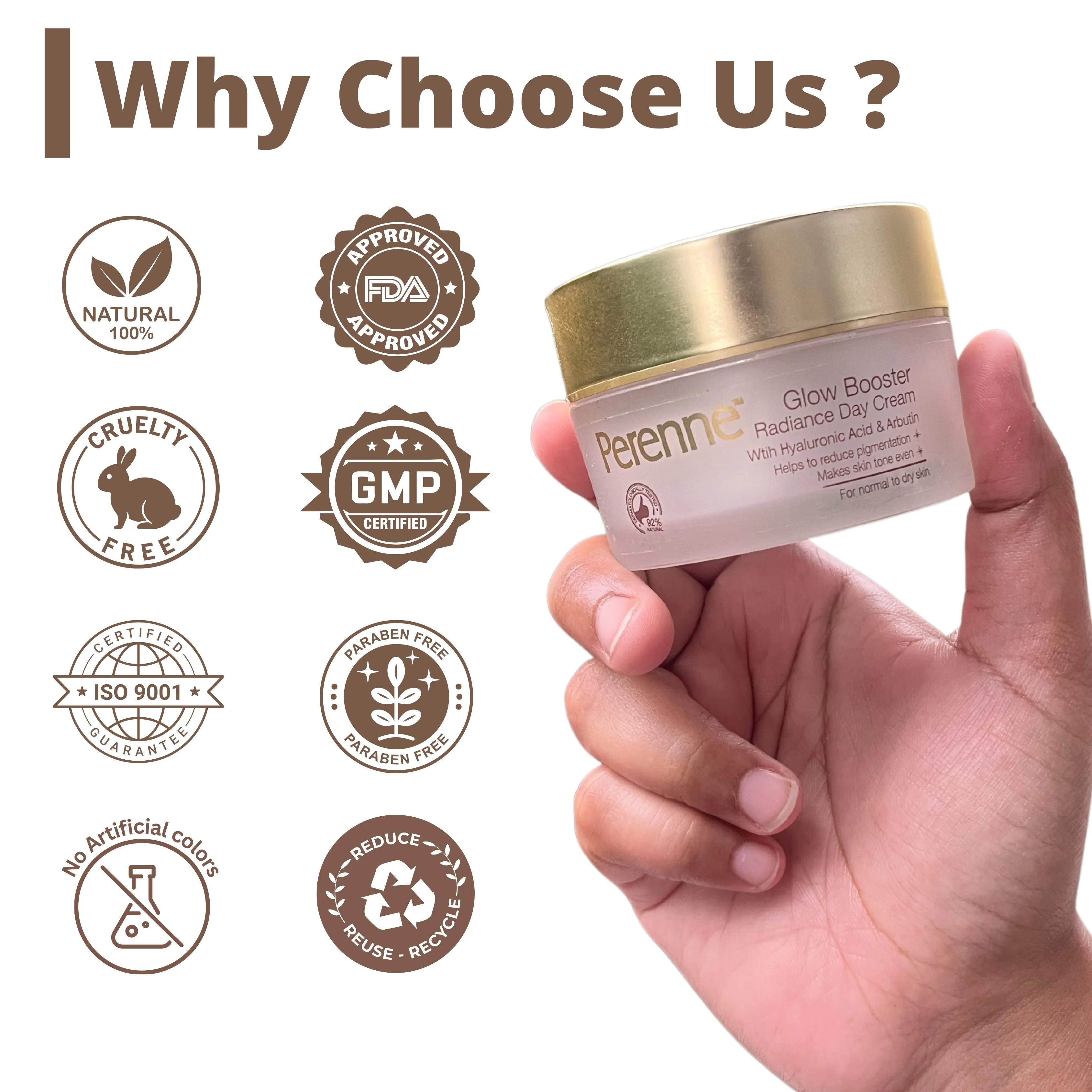 Perenne Glow Booster Radiance Day Cream | Natural Vitamin C, Green Tea & Licorice | Skin Lightening, Brightening & Depigmentation | Glowing Skin | Hydrating & Lightweight | For All Skin Types | Paraben-Free | Men & Women (50g) - Image 6