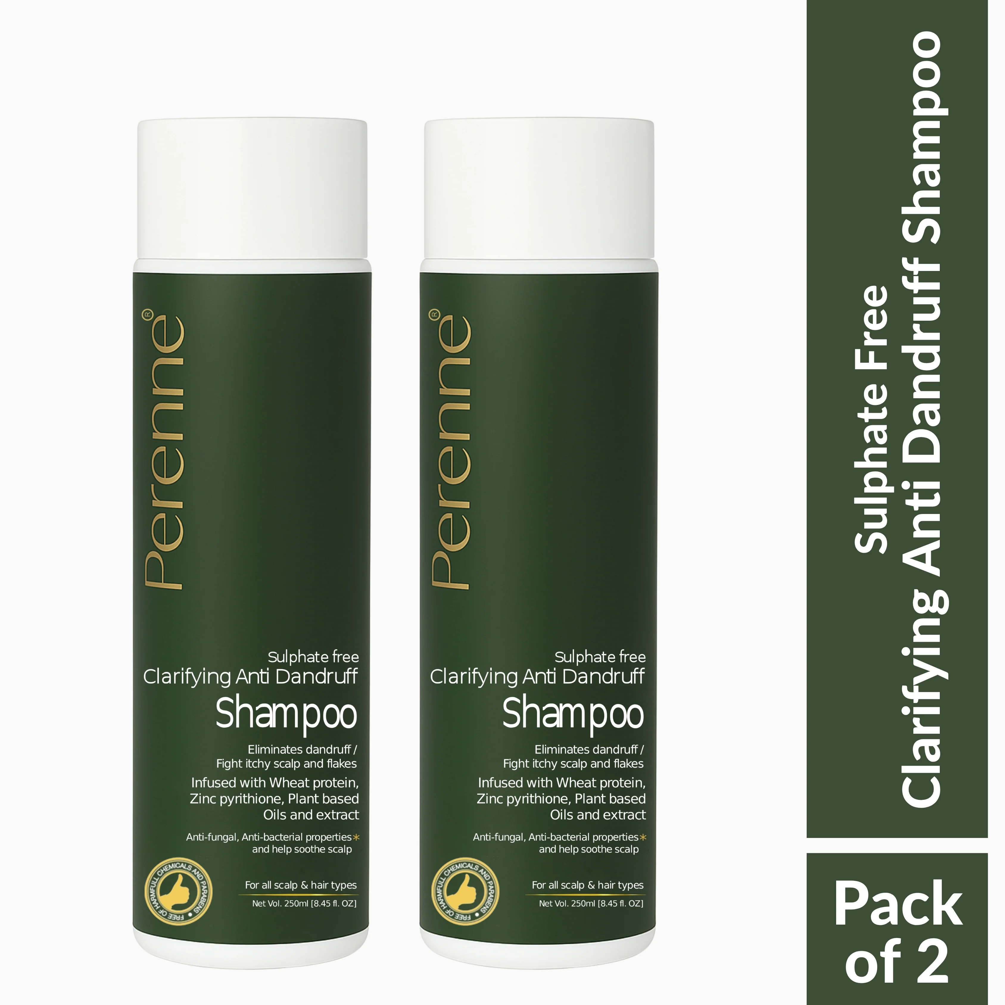Perenne Sulphate-Free Clarifying Anti-Dandruff Shampoo | Controls Dandruff, Flakiness & Itchy Scalp | Zinc Pyrithione, Piroctone Olamine & Salicylic Acid | Paraben & Sulphate Free| All Hair Types | For Men & Women (250ml) - Image 9